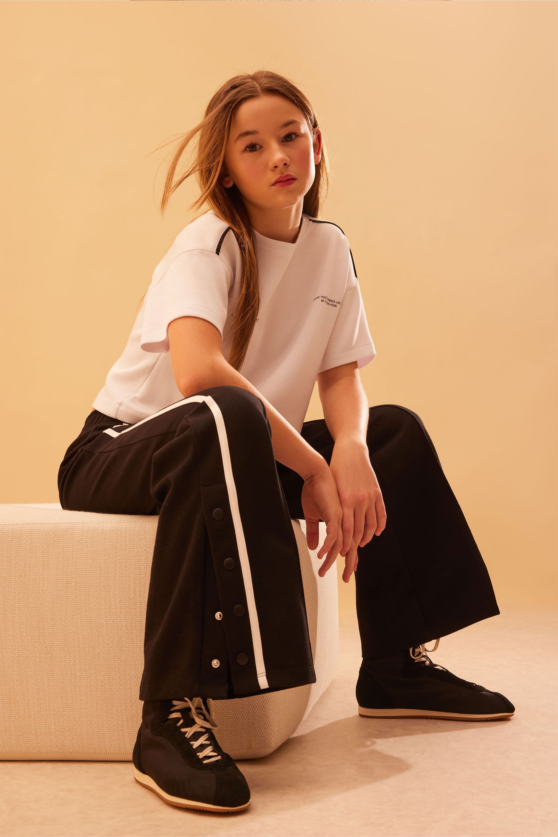 Pantalon sport large avec snaps - Enfant fille && NOIR