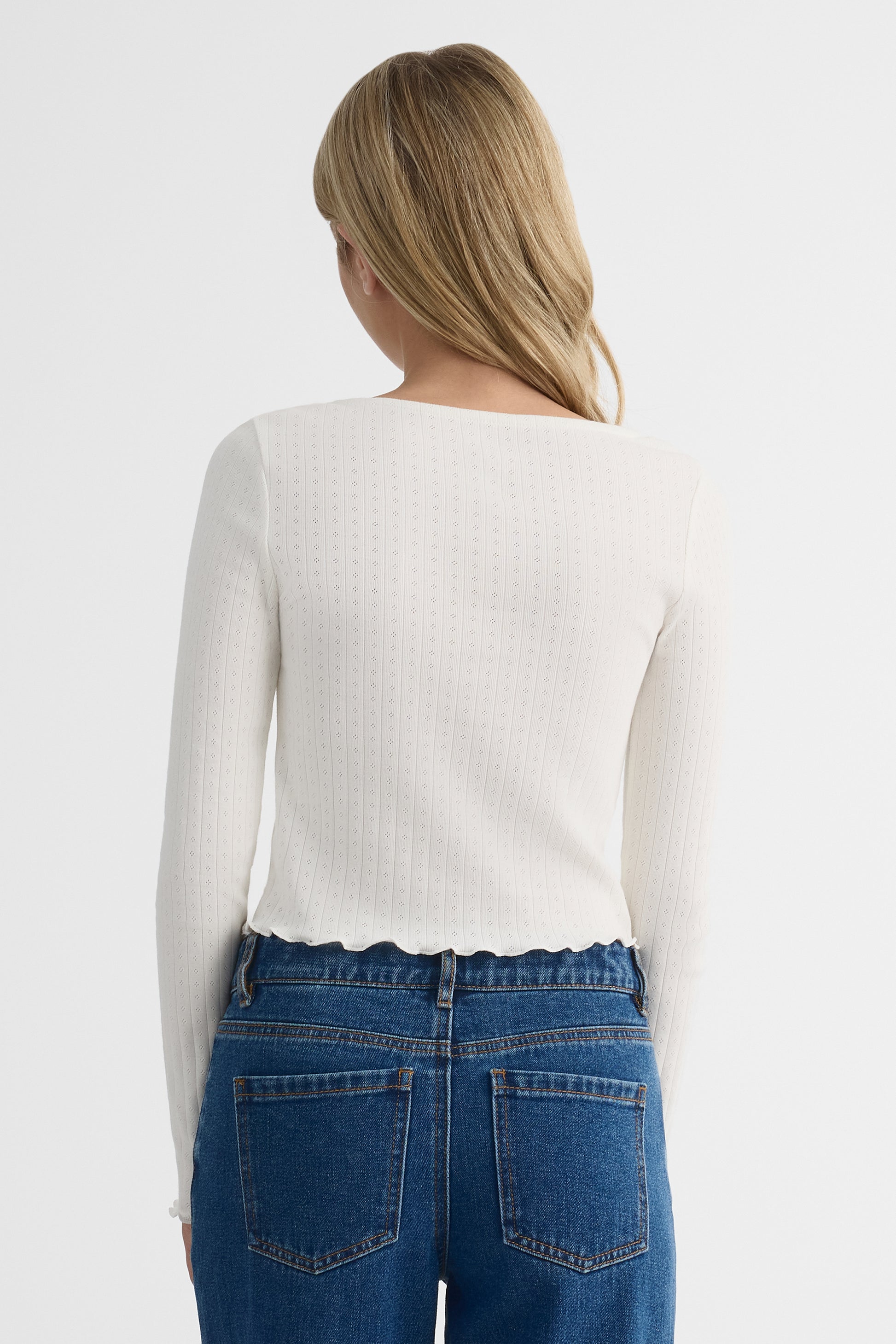 Chandail léger col bateau en pointel rib - Ado fille && BEIGE