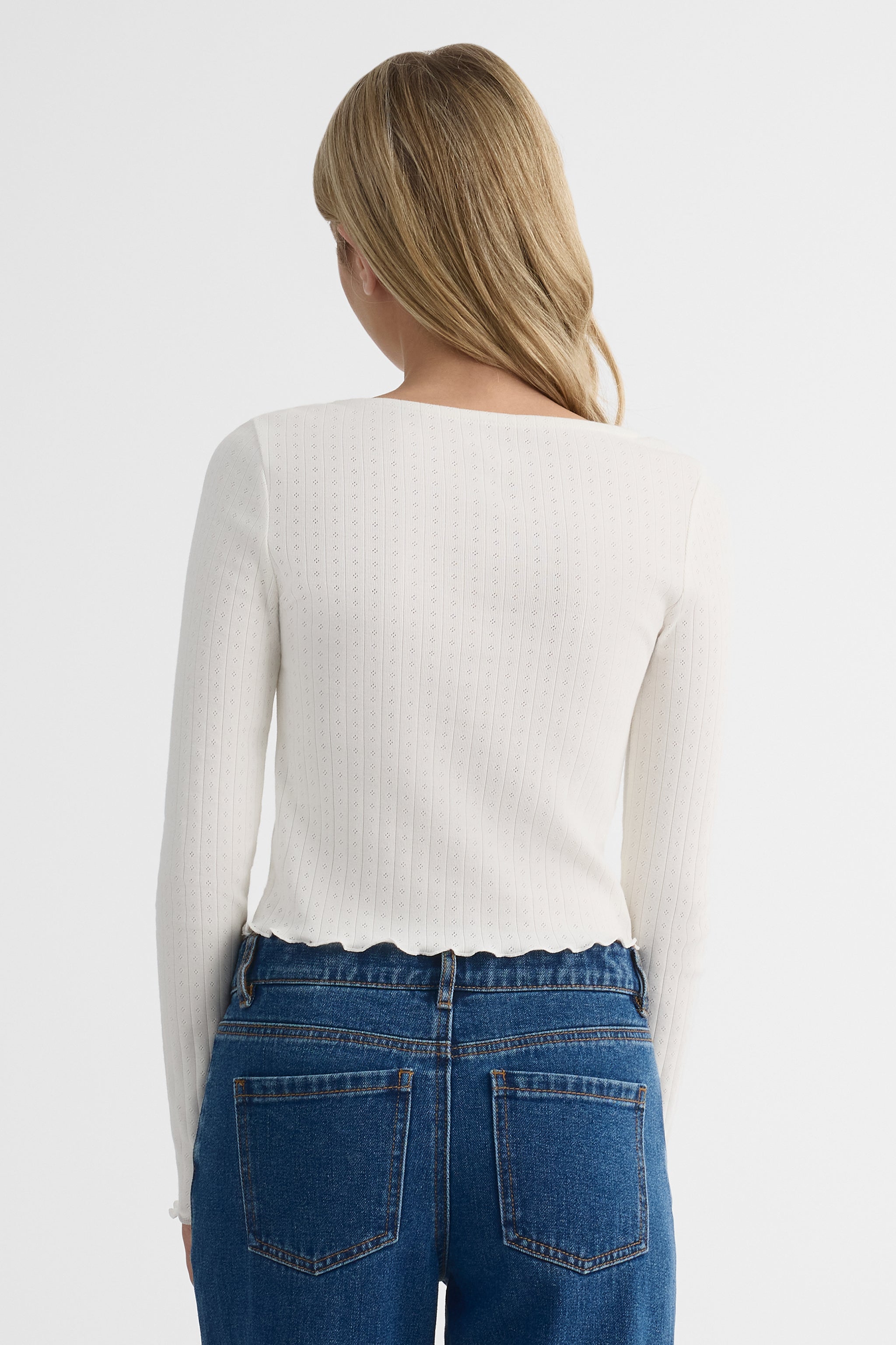 Chandail léger col bateau en pointel rib - Ado fille && BEIGE