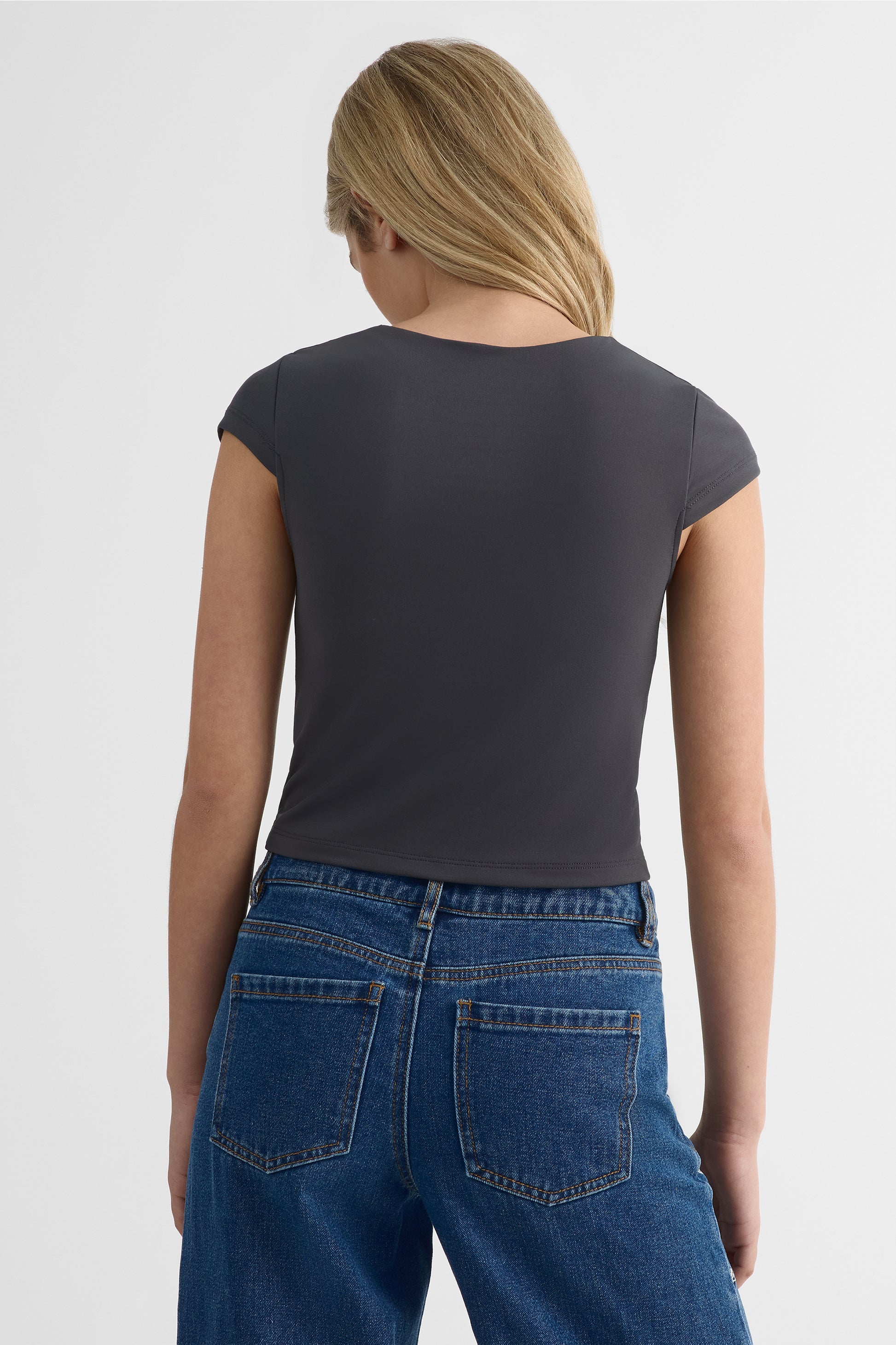 T-shirt à encolure carrée – Ado fille && CHARBON