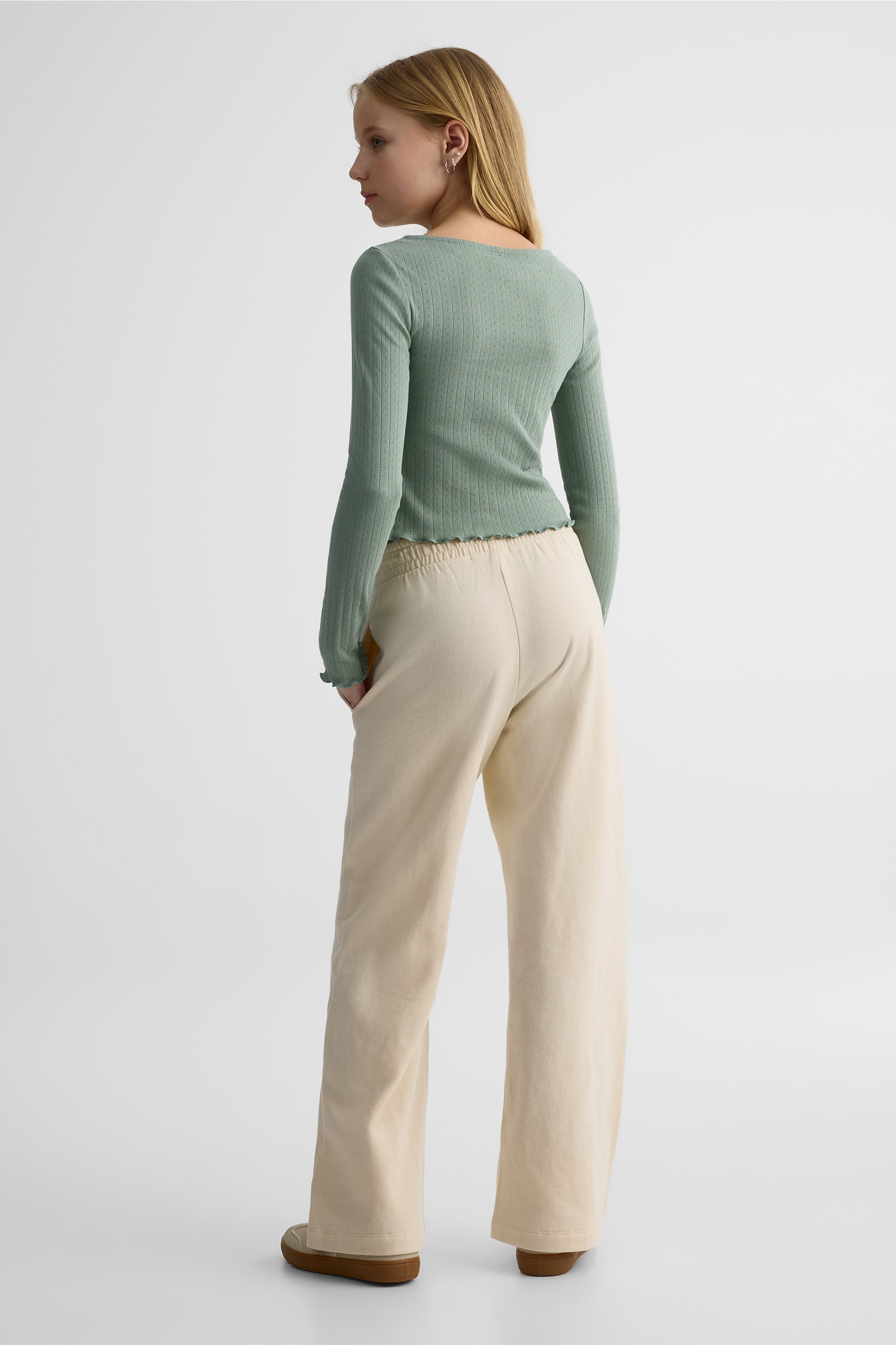 Pantalon ouaté à jambes larges – Ado fille && BEIGE