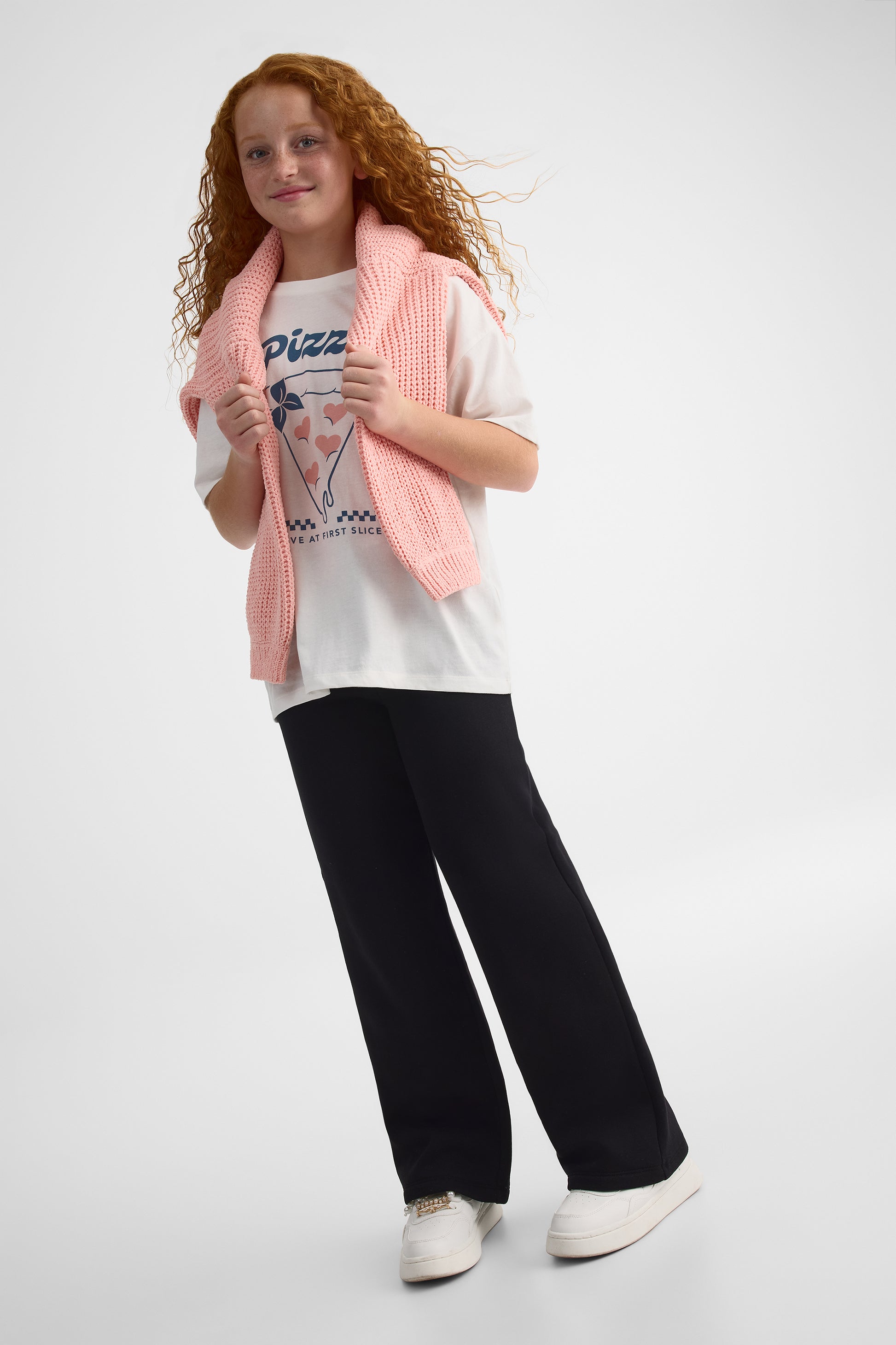 Pantalon ouaté uni à jambes larges - Ado fille && NOIR
