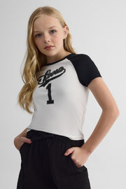 T-shirt raglan imprimé 2/25$ – Ado fille && NOIR