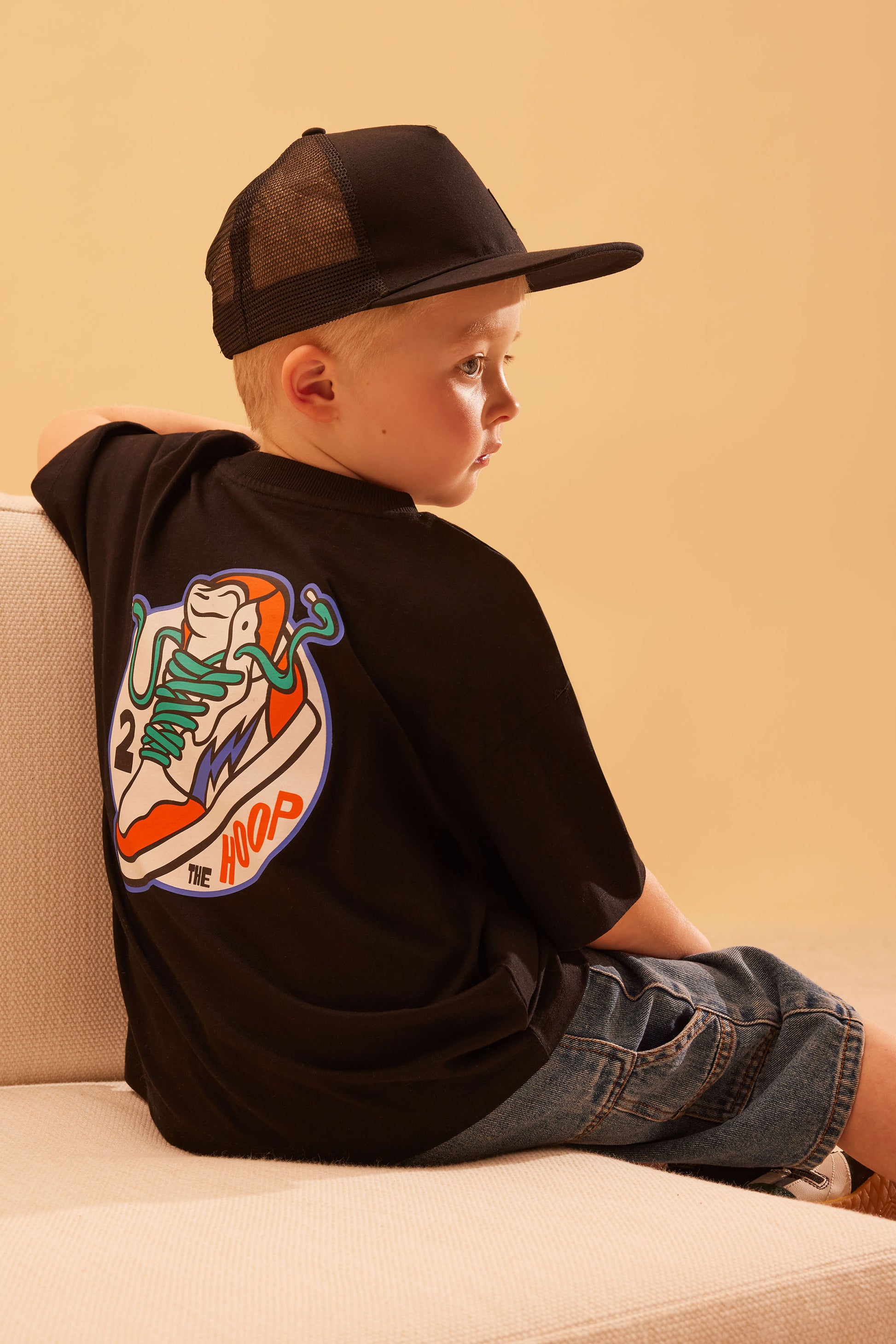 Chandail M/courtes oversize en coton - Enfant garçon && NOIR
