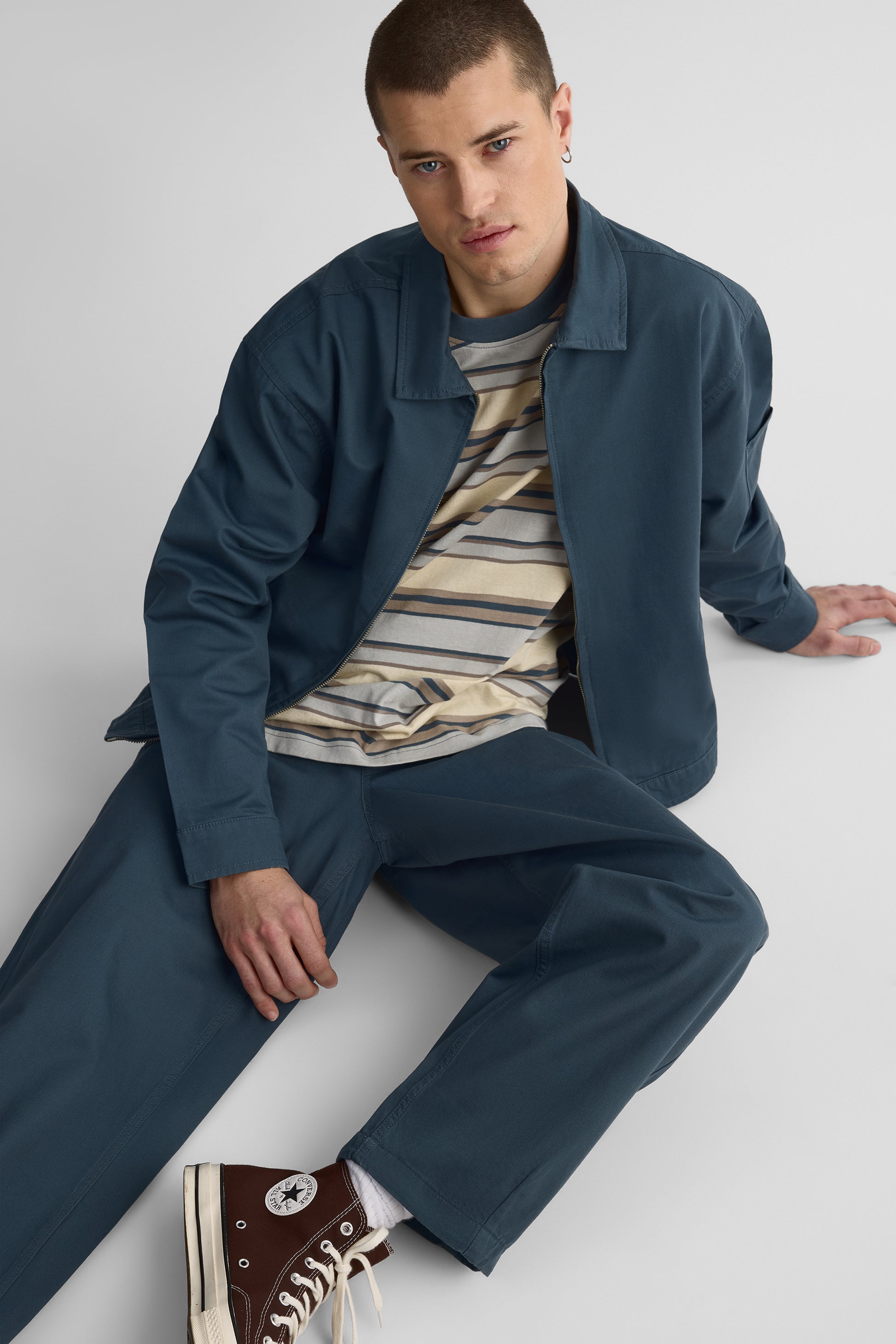 Veste collet en coton uni - Jeune homme && MARIN