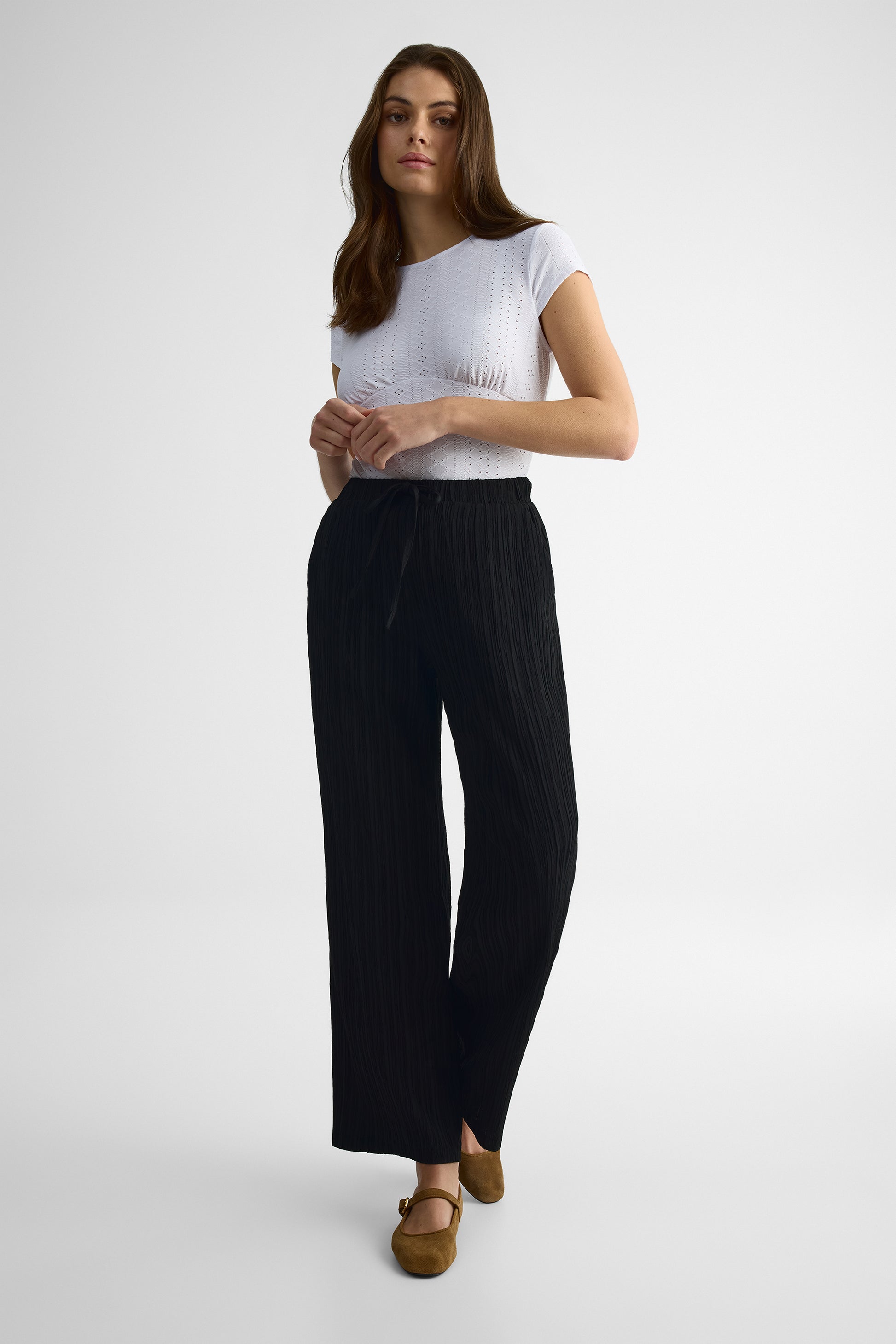Pantalon jambe large élastique – Femme && NOIR