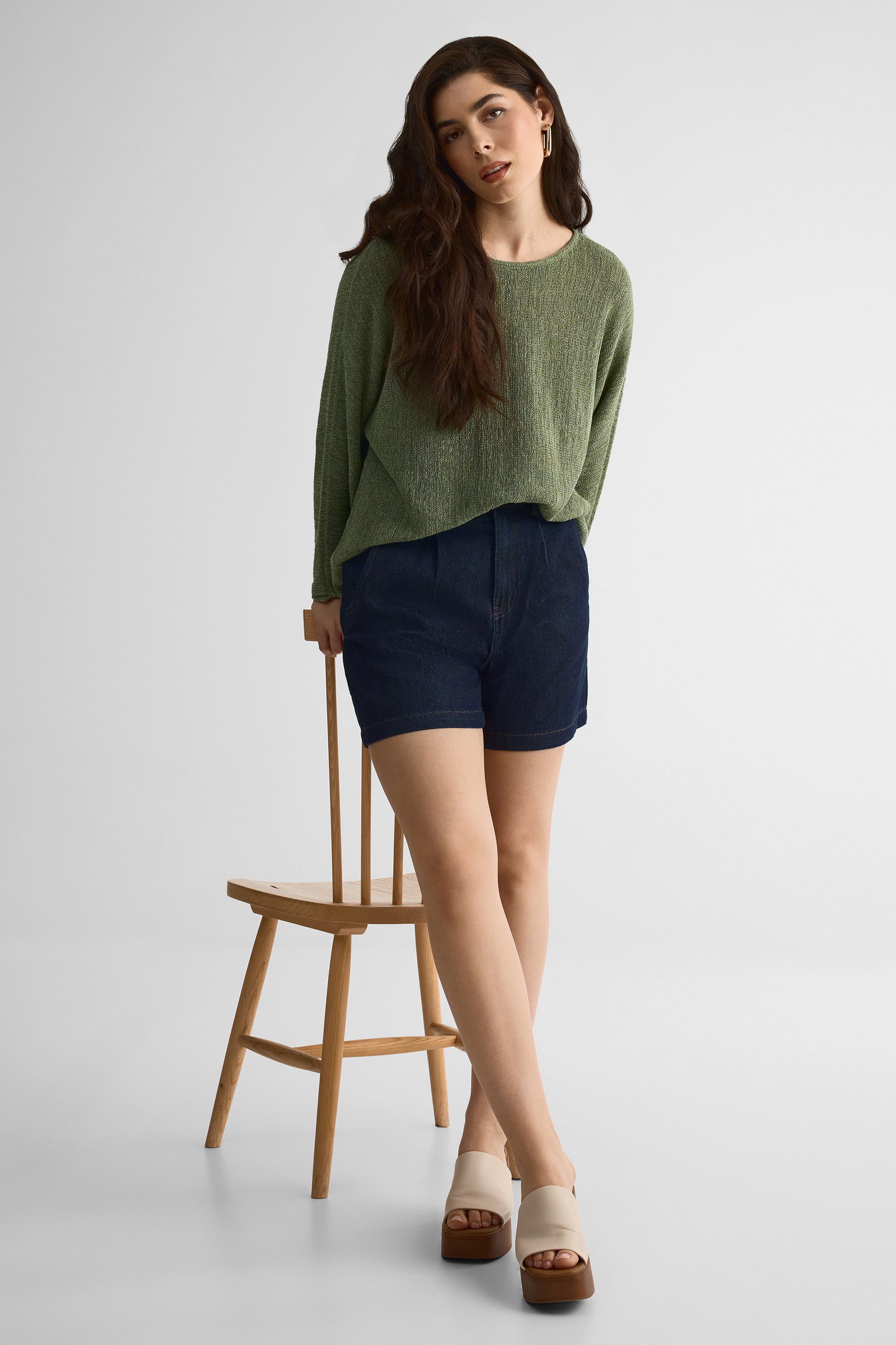 Robe en denim A-line à boutons – Femme && DENIM FONCE