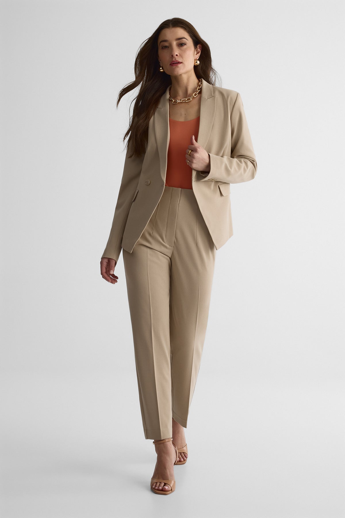 Pantalon taille haute stretch - Femme && BEIGE
