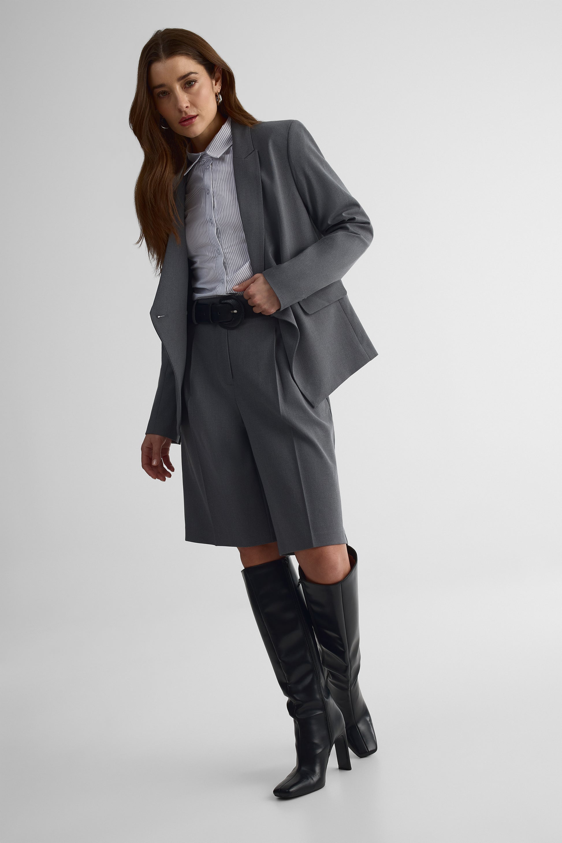 Bermuda taille haute plissé – Femme && GRIS MIXTE