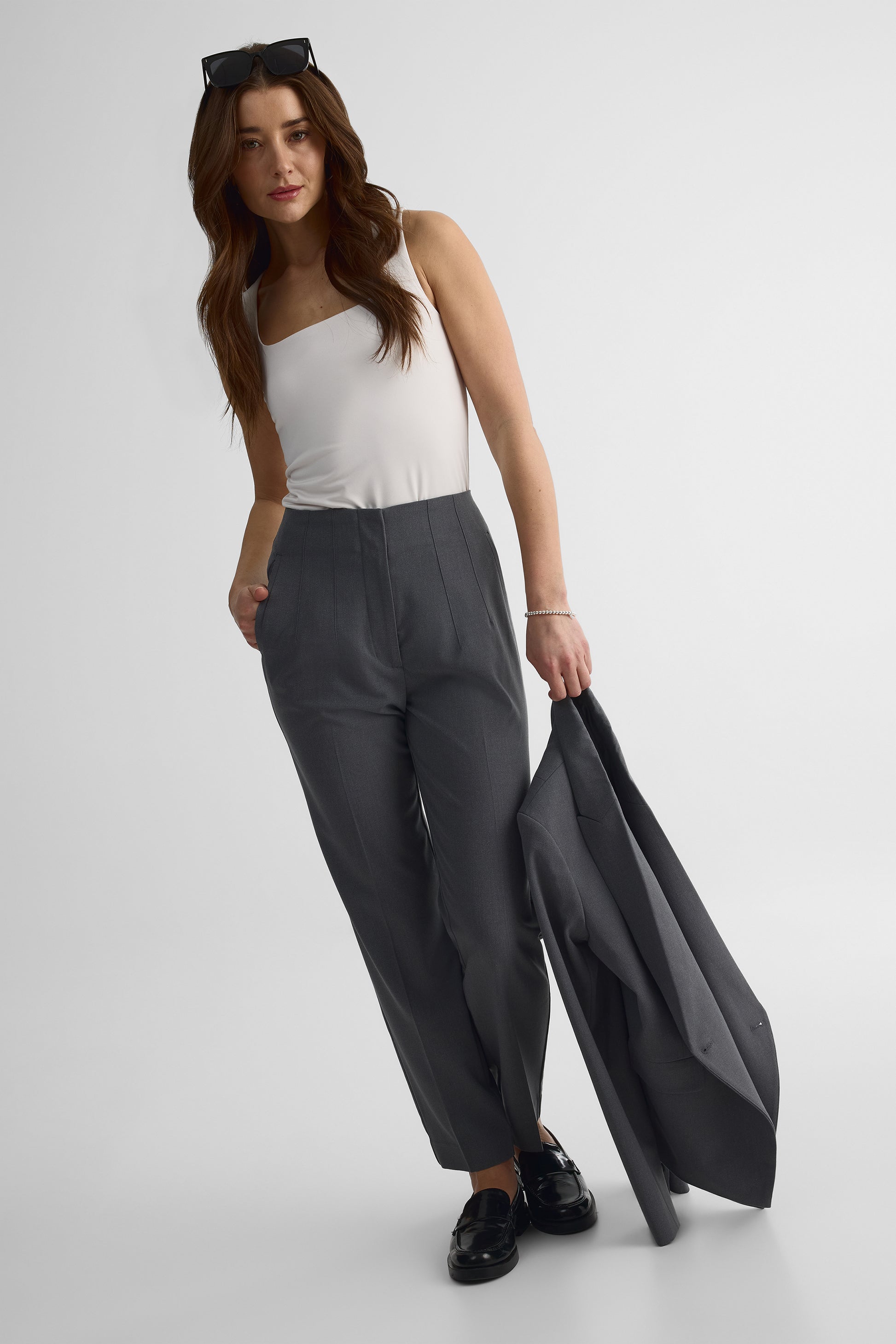 Pantalon taille haute stretch - Femme && GRIS MIXTE