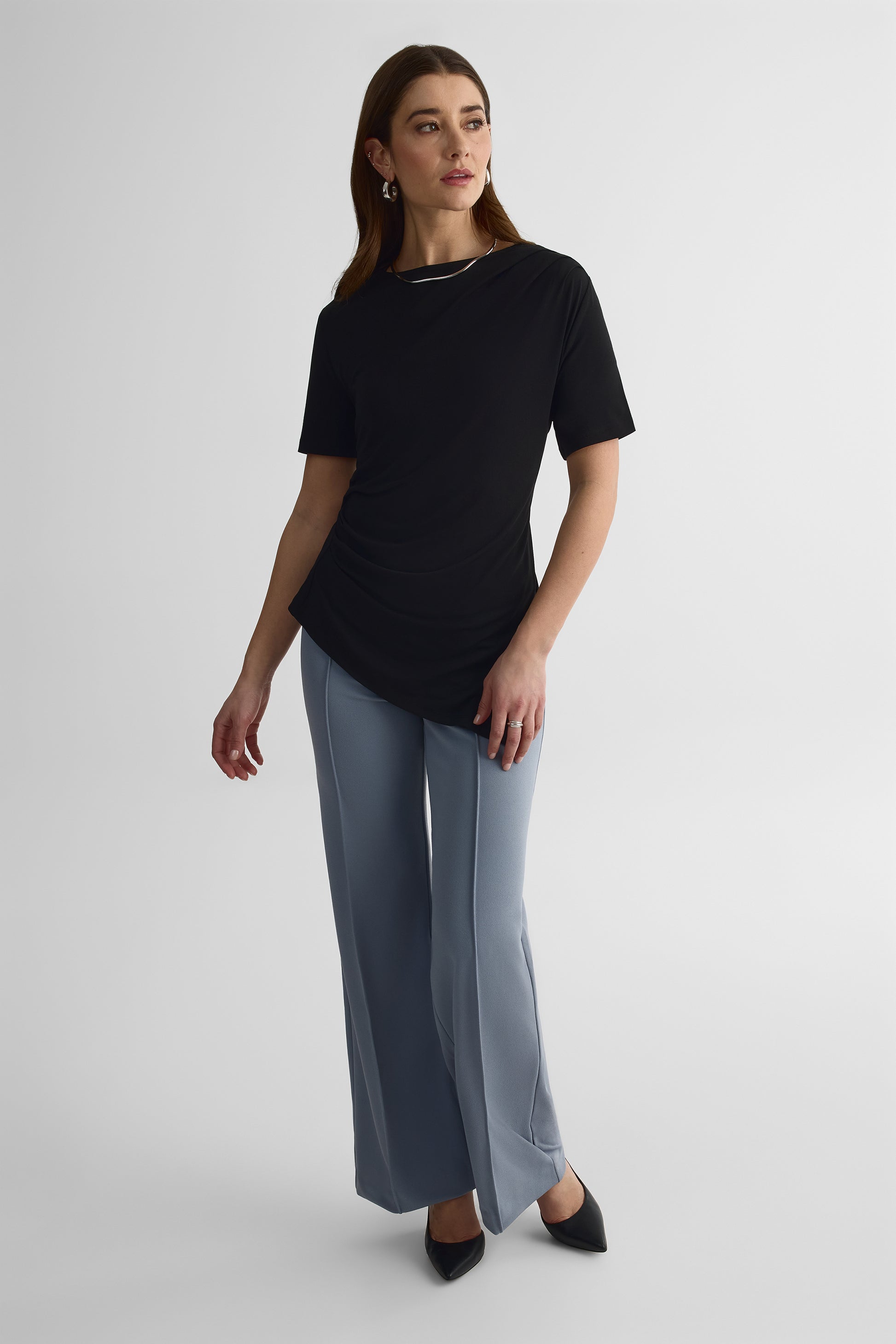 Pantalon taille haute élastique – Femme && GRIS