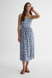 Robe longue à bretelles ajustables - Femme && BLEU MULTI