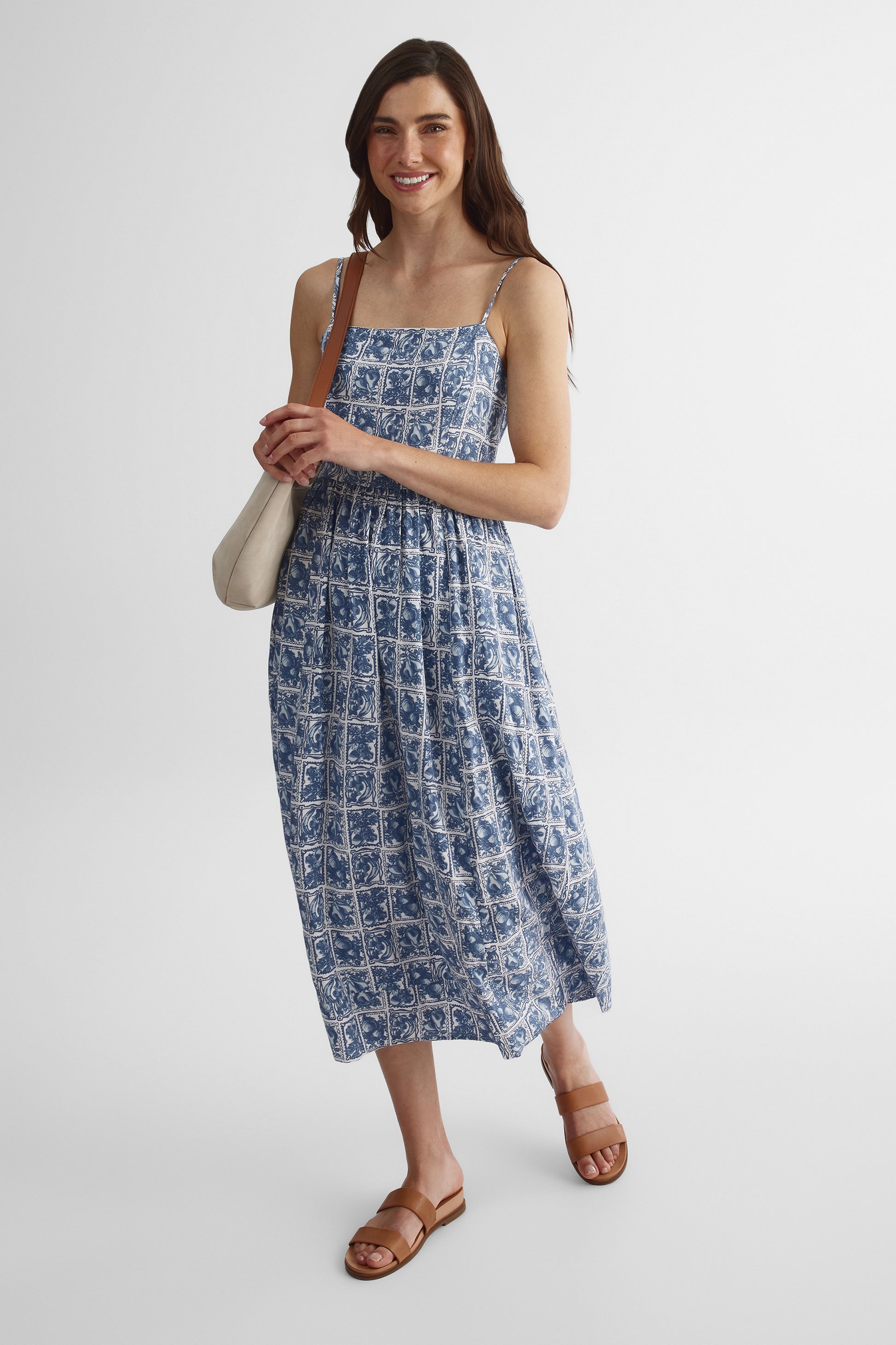 Robe longue à bretelles ajustables - Femme && BLEU MULTI