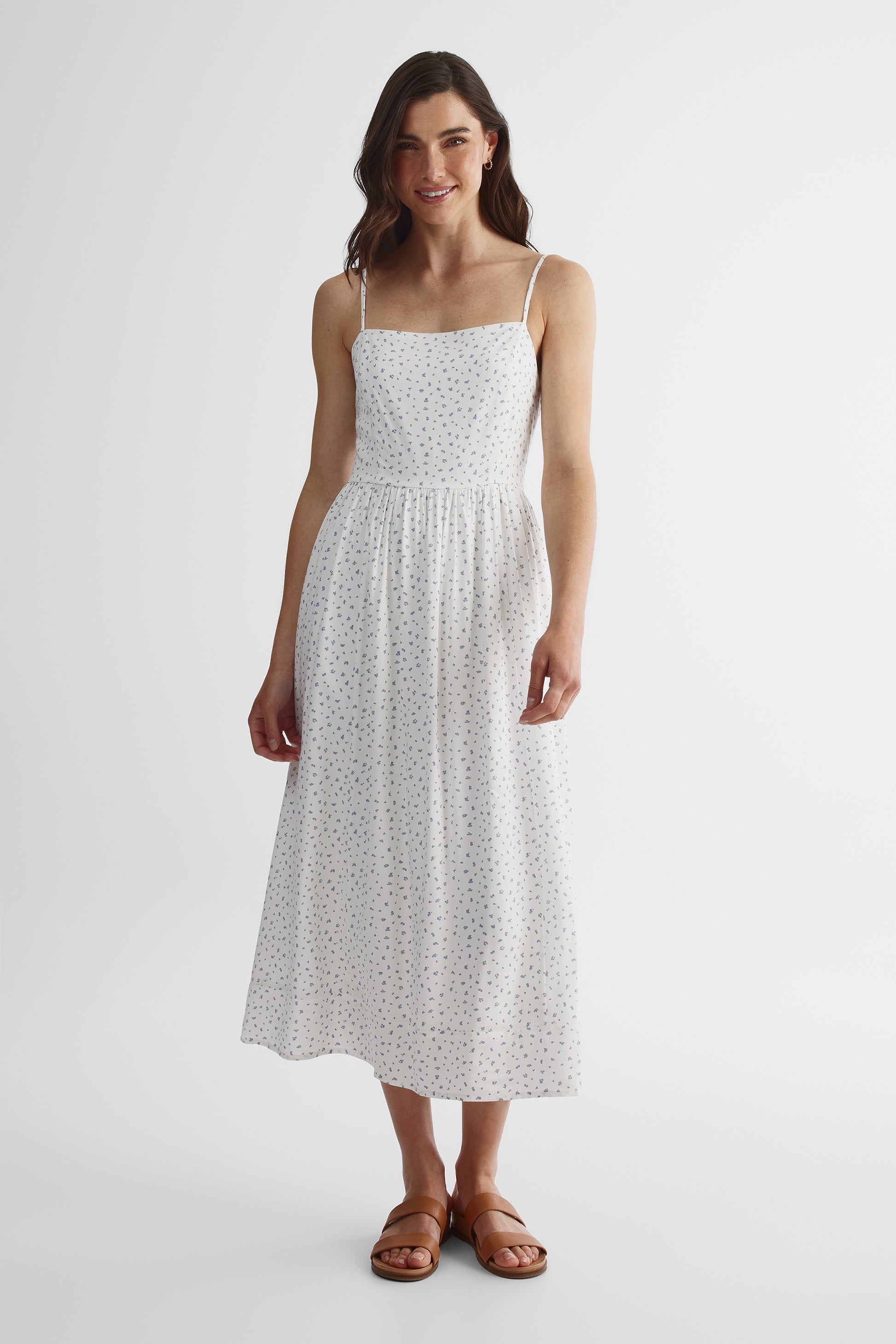 Robe longue à bretelles ajustables - Femme && BLANC CASSÉ/MULTI