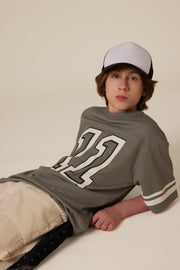 T-shirt col V oversize - Ado garçon && VERT DE GRIS