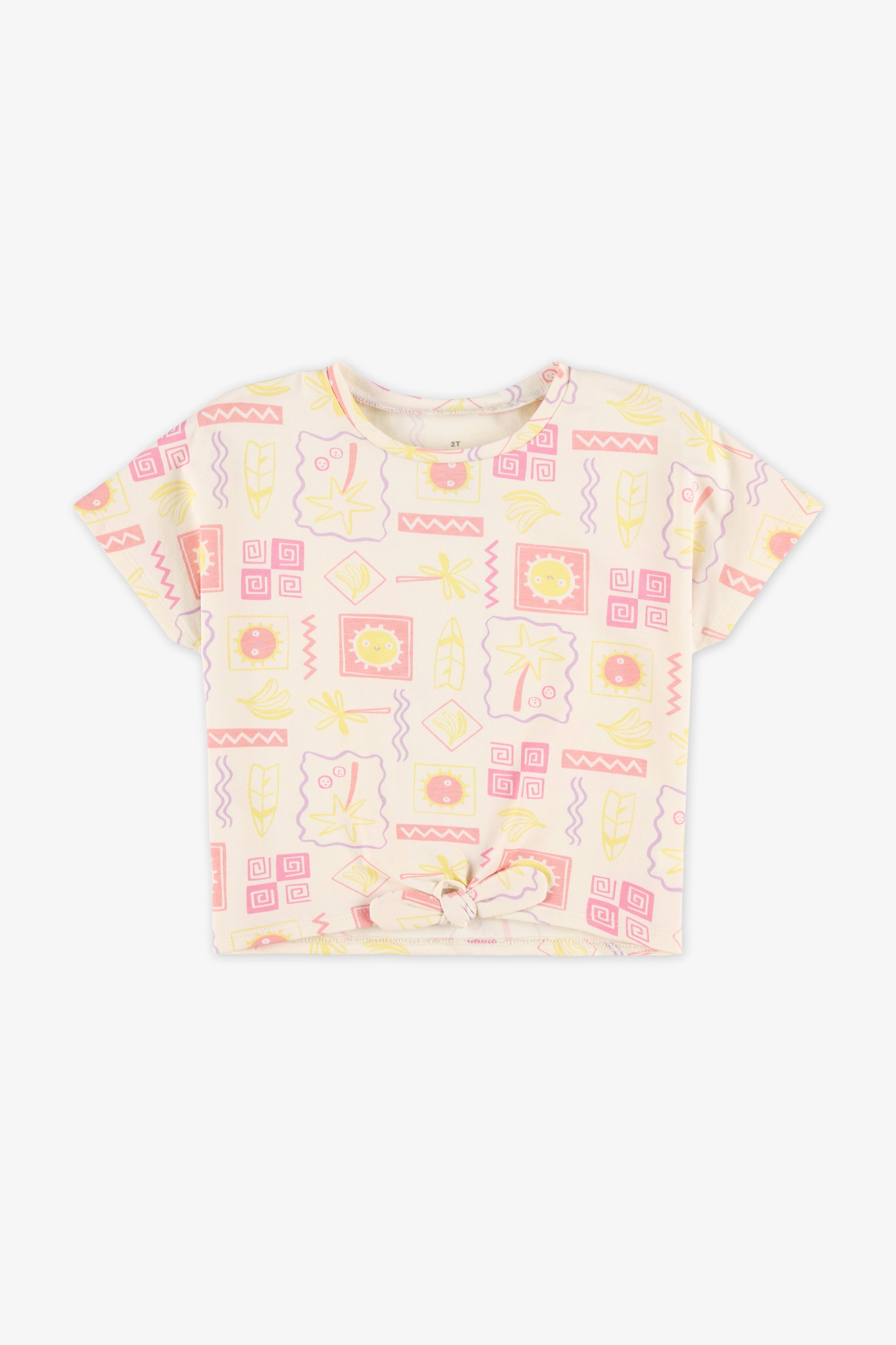 T-shirt imprimé coton peigné - Bébé fille 2T-3T && BLANC CASSÉ/MULTI
