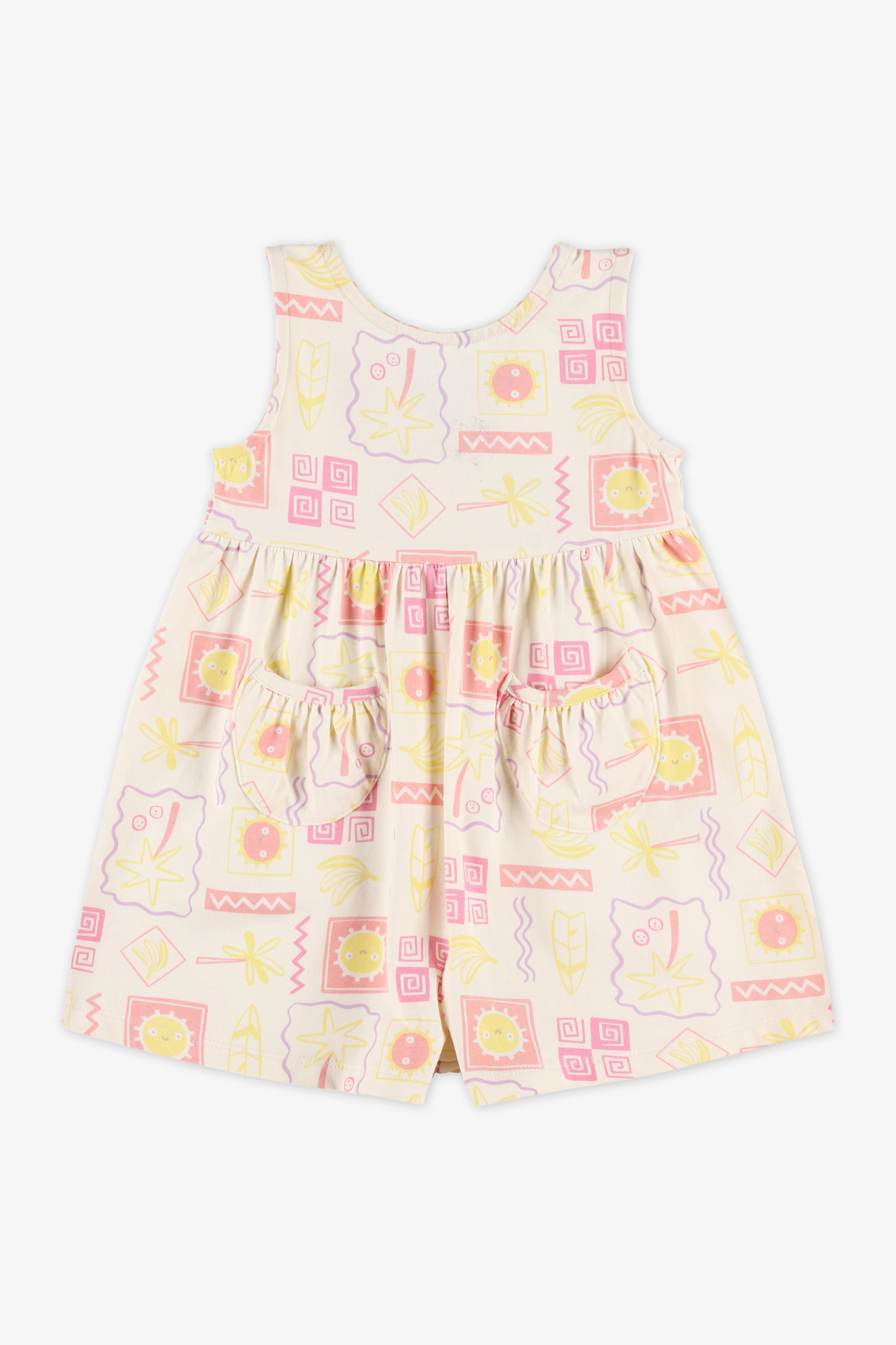 Barboteuse sans manches coton peigné - Bébé fille && BLANC CASSÉ\MULTI