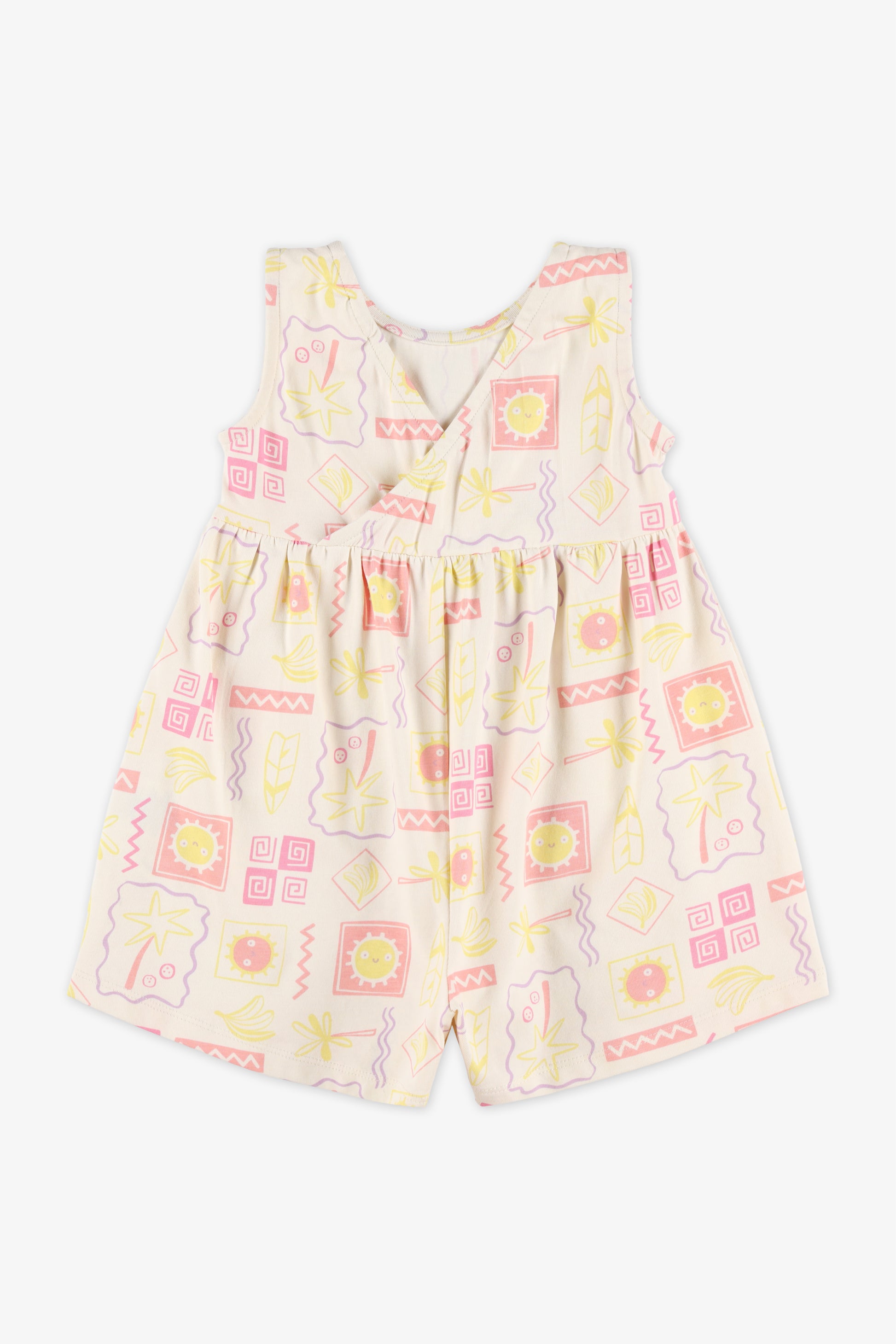 Barboteuse sans manches coton peigné - Bébé fille && BLANC CASSÉ\MULTI
