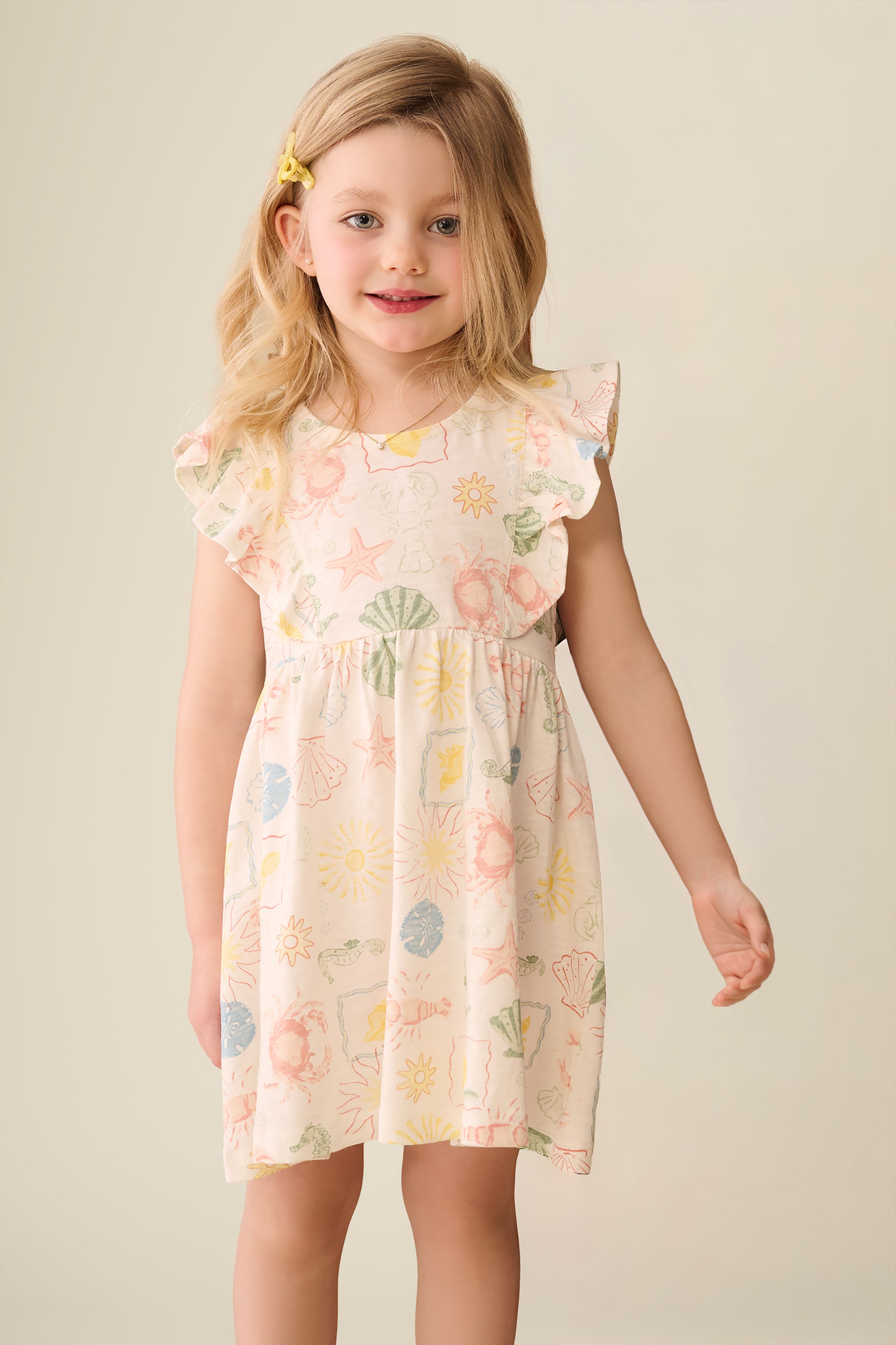 Robe à volants imprimée - Enfant fille && BEIGE/MULTI