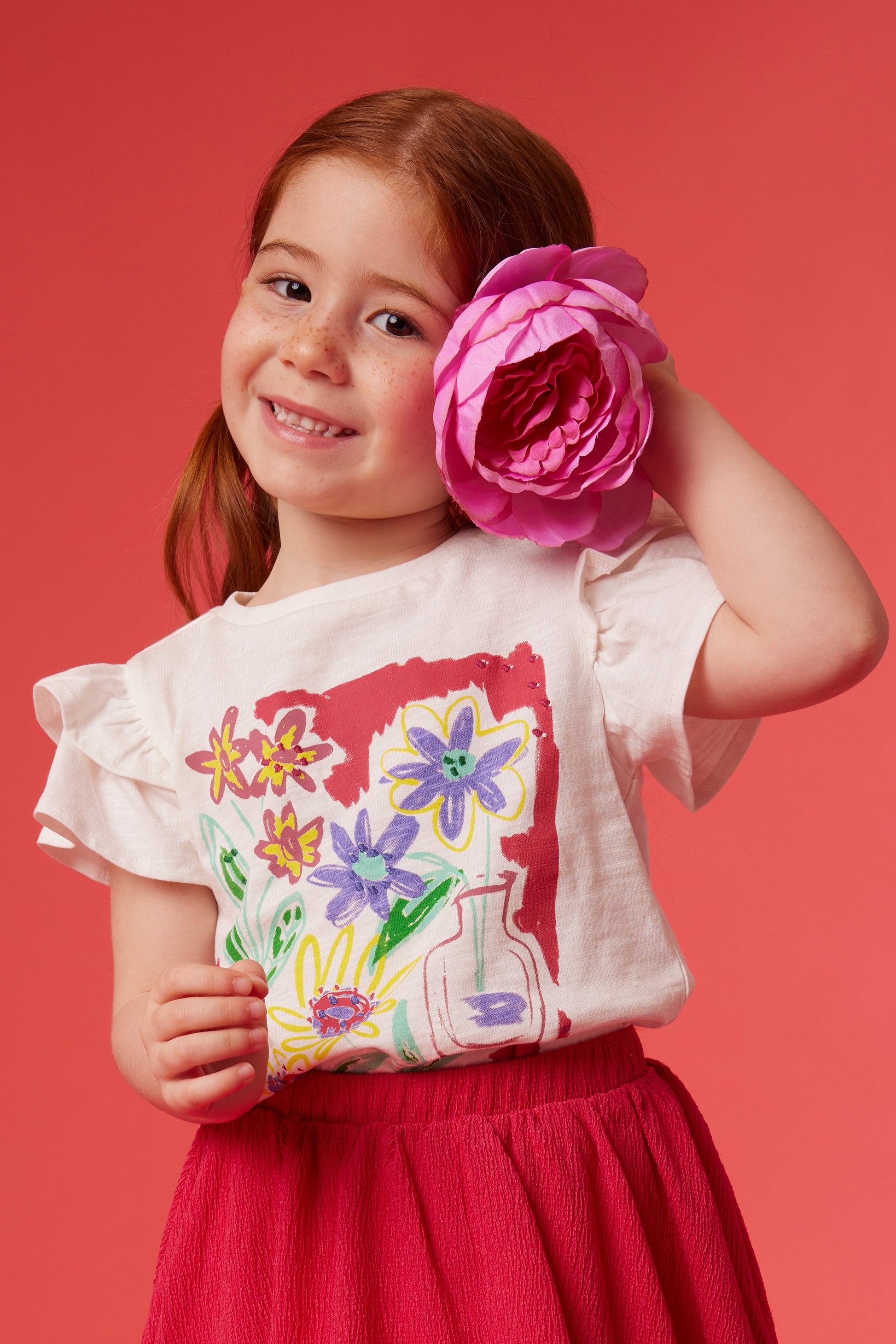 Chandail à manches courtes avec volants - Enfant fille && BLANC CASSÉ