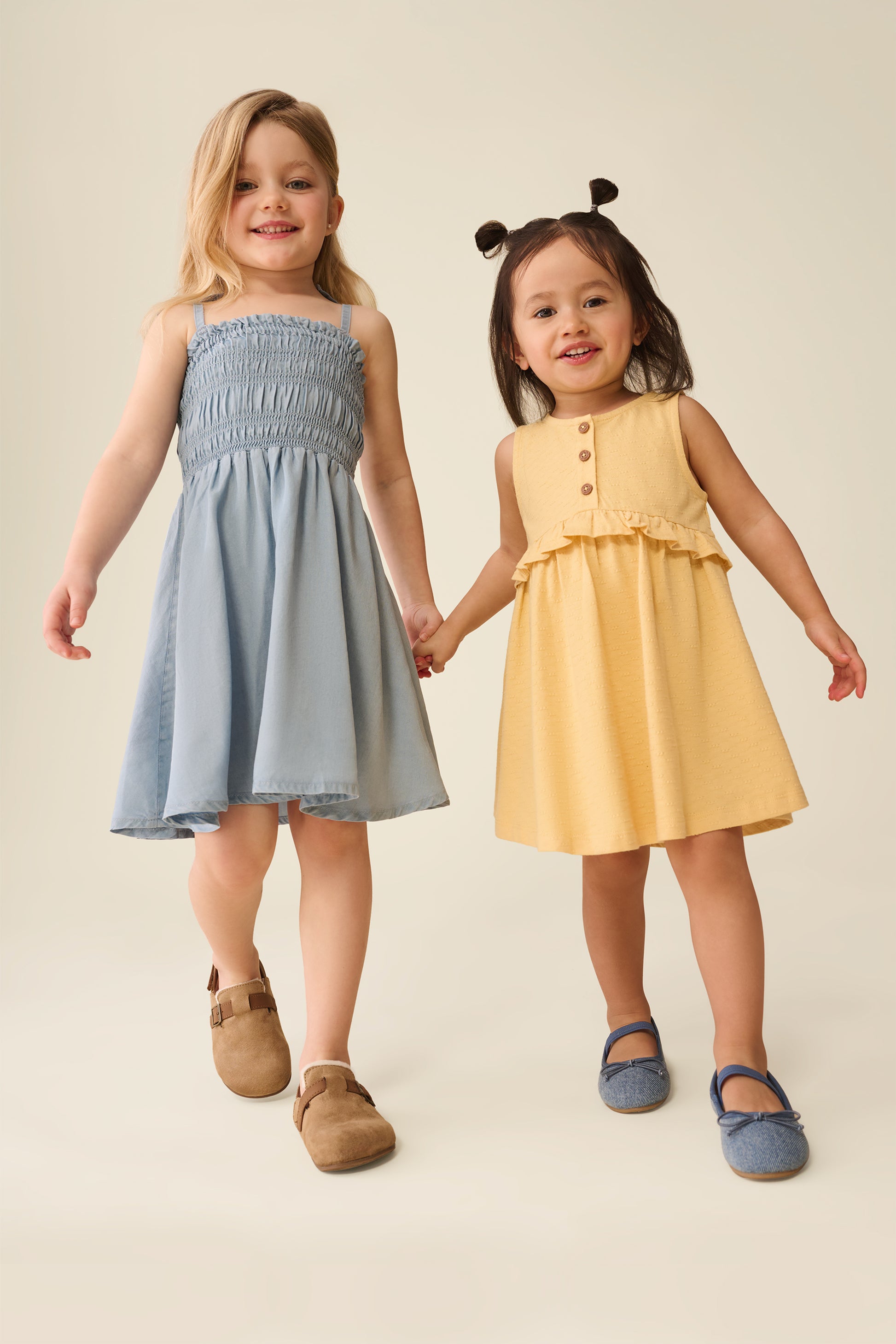 Robe nid d'abeille à fines bretelles - Enfant fille && DENIM PALE