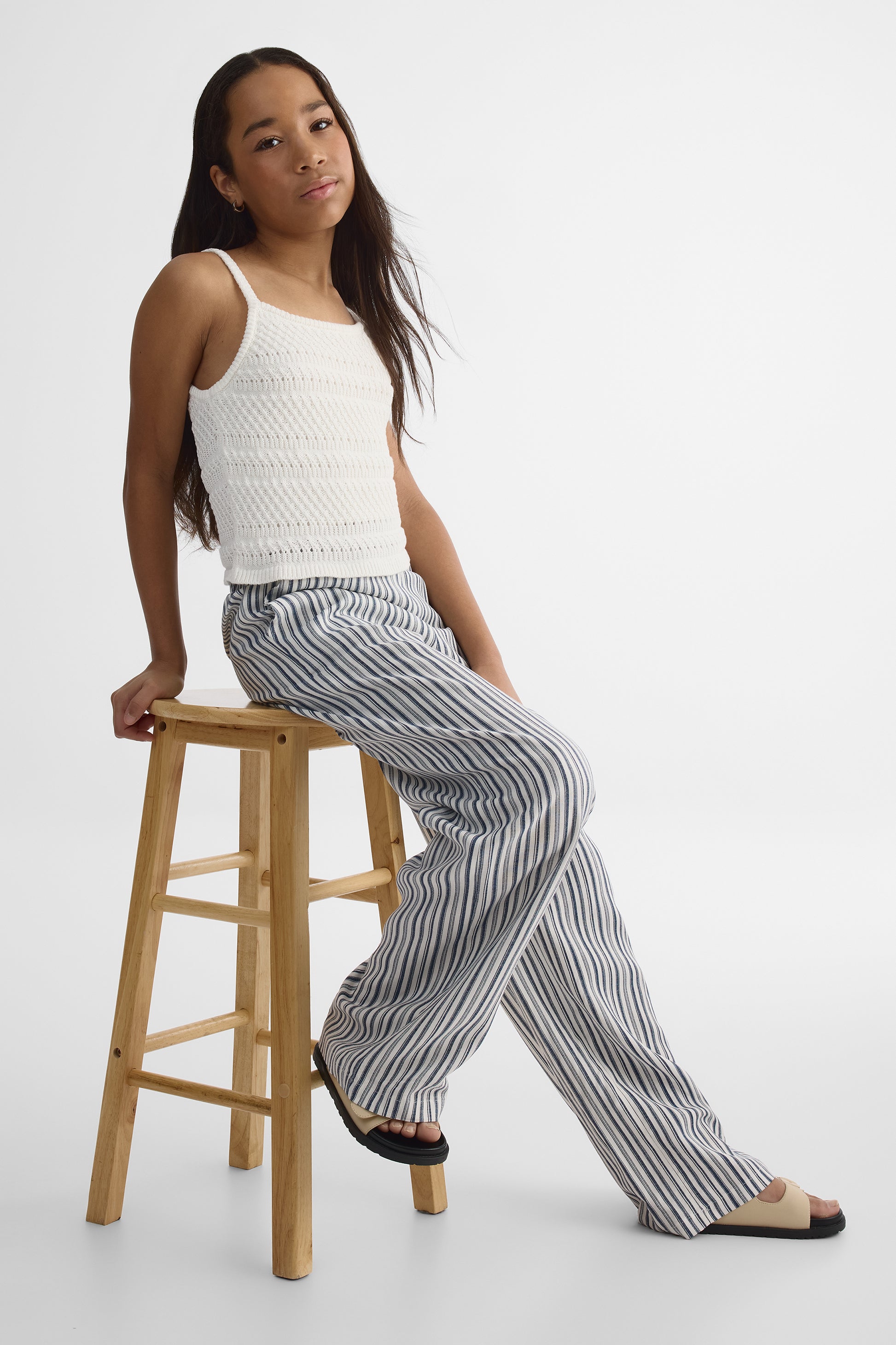 Pantalon à jambes larges rayé - Ado fille && BLANC CASSÉ/MULTI