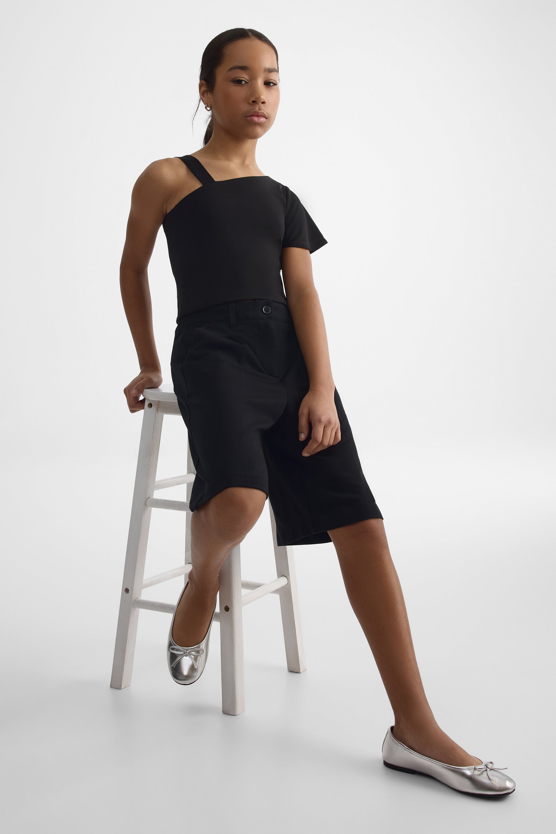 Bermudas unies en stretch - Ado fille && NOIR