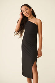 Robe unie à une épaule - Ado fille && NOIR