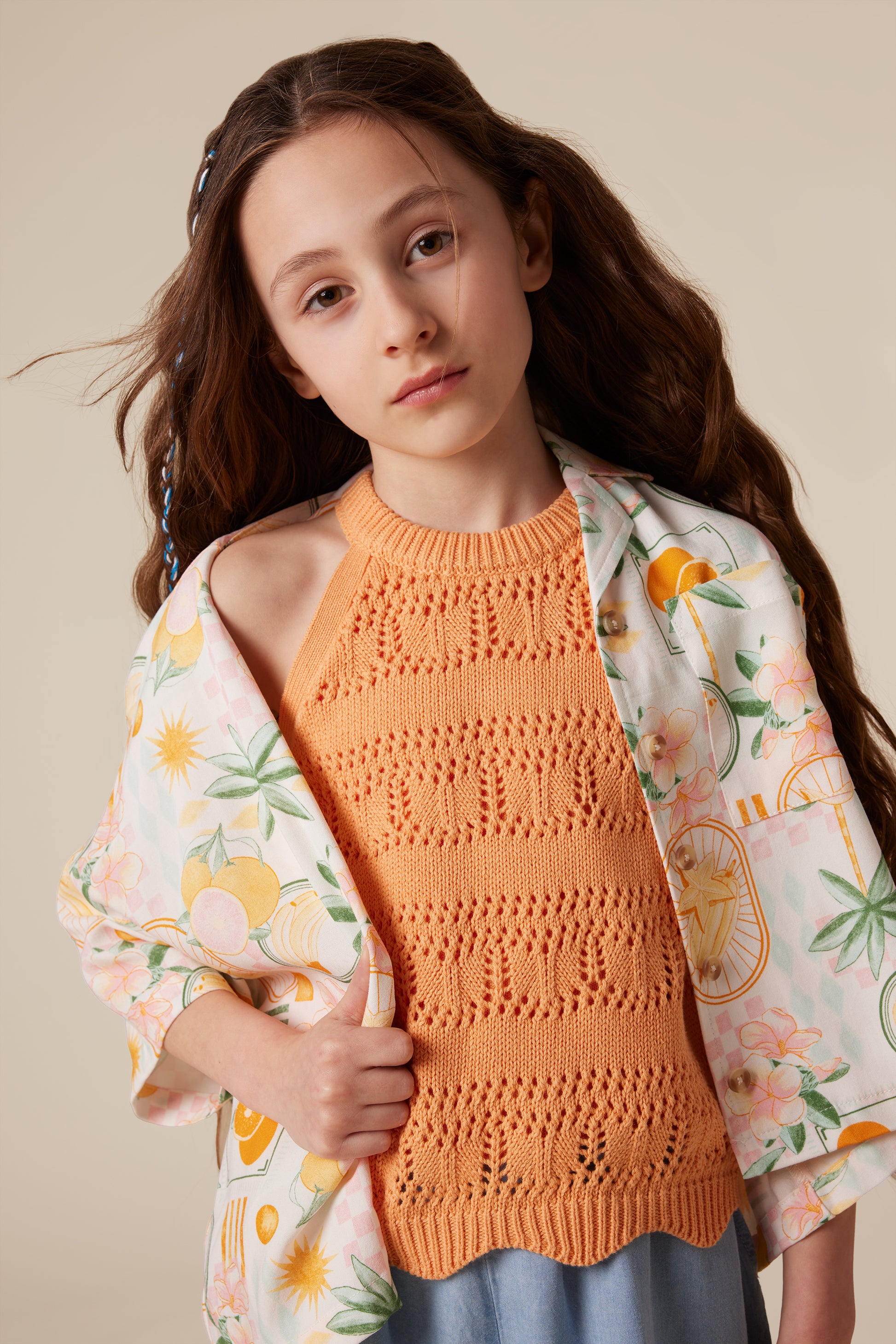 Camisole en tricot à ourlet festonné - Ado fille && ABRICOT