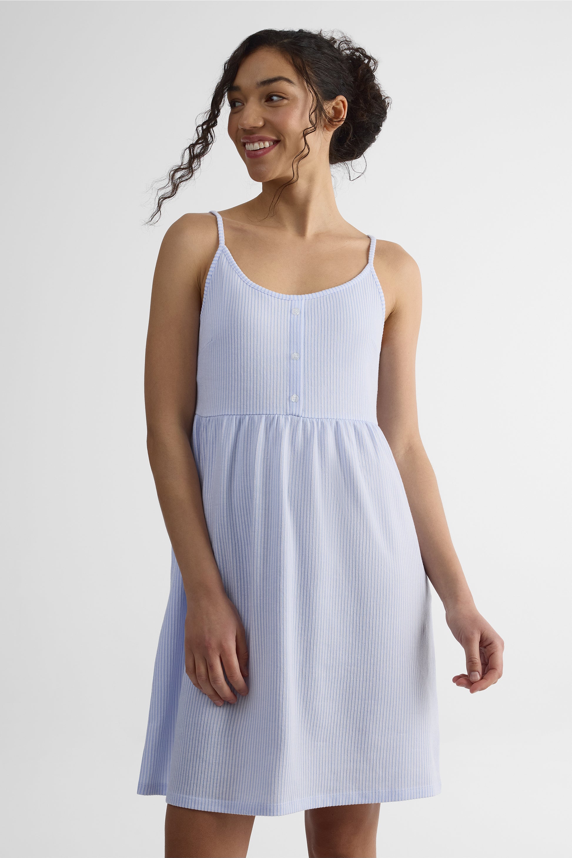 Robe rayée à bretelles fines - Femme && BLEU MULTI