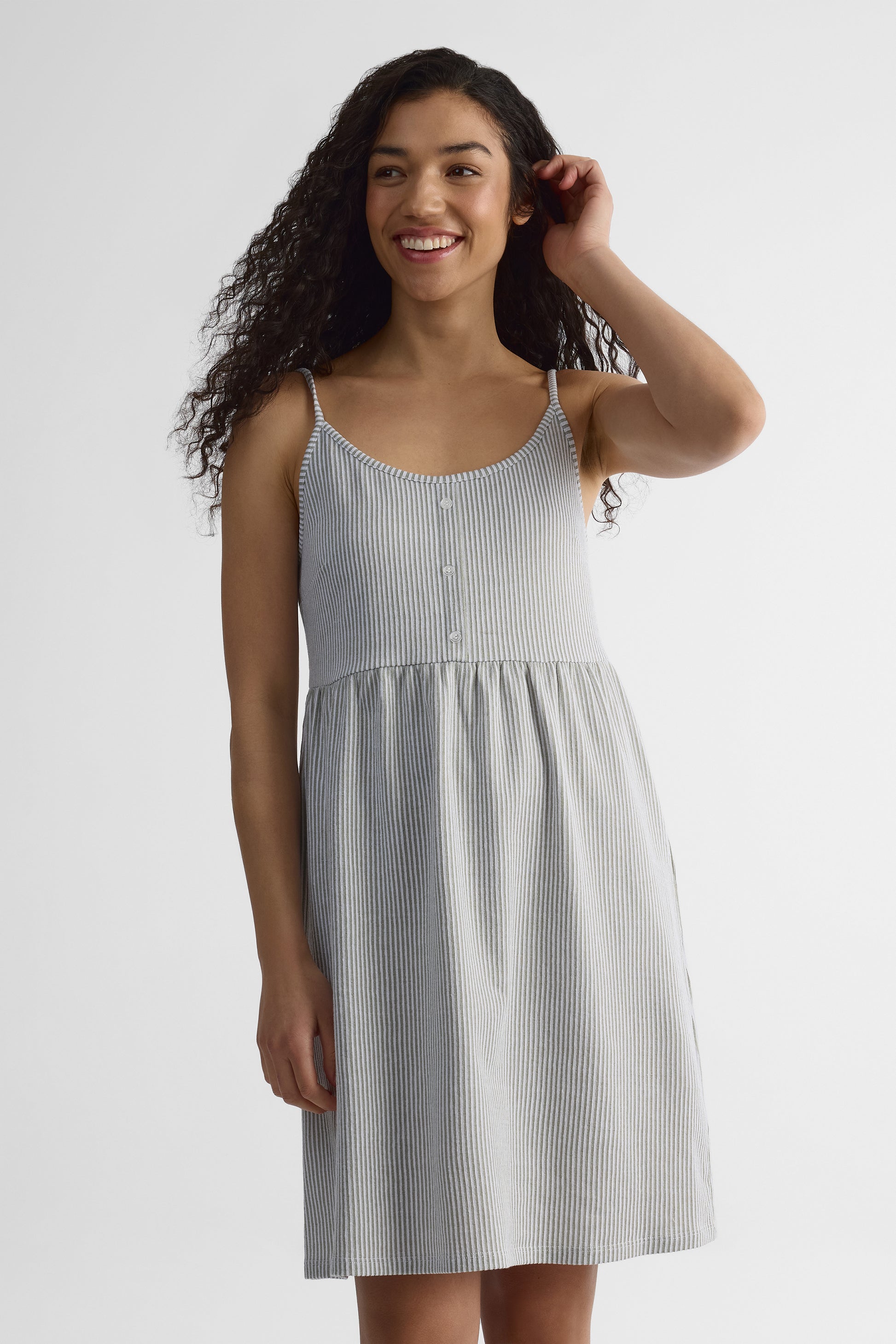 Robe rayée à bretelles fines - Femme && KAKI/MULTI