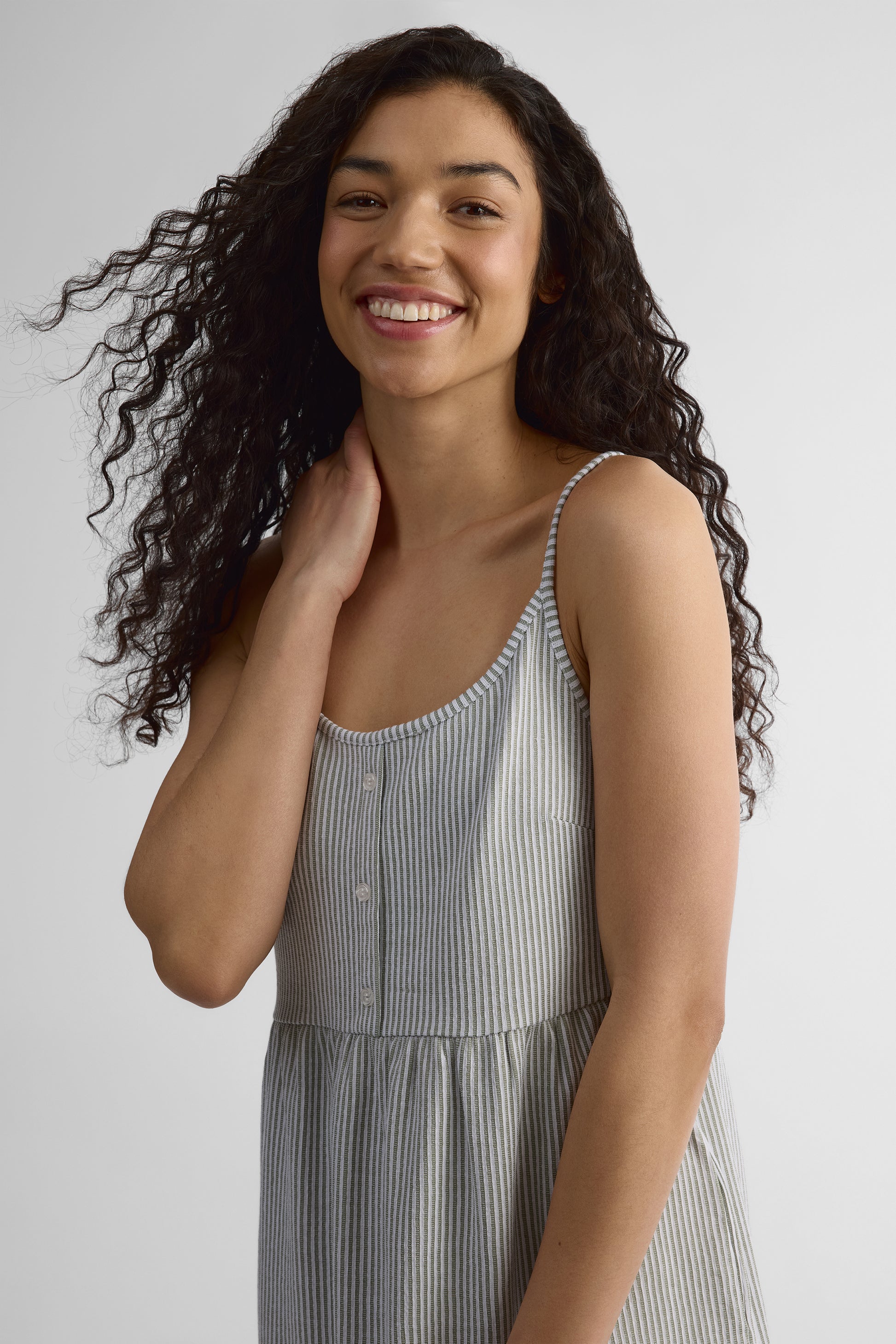 Robe rayée à bretelles fines - Femme && KAKI/MULTI