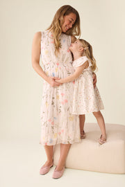 Robe midi sans manches taille smockée - Femme && BLANC CASSÉ/MULTI