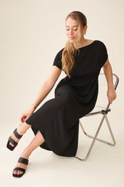 Robe midi dolman imprimée à manches flottantes - Femme && NOIR