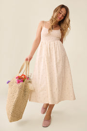 Robe midi à bretelles smocking - Femme && BEIGE/MULTI
