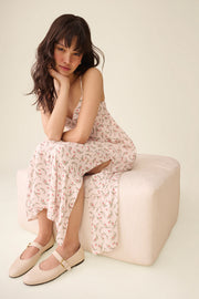 Robe cami midi ouverte devant imprimée - Femme && ROSE MULTI