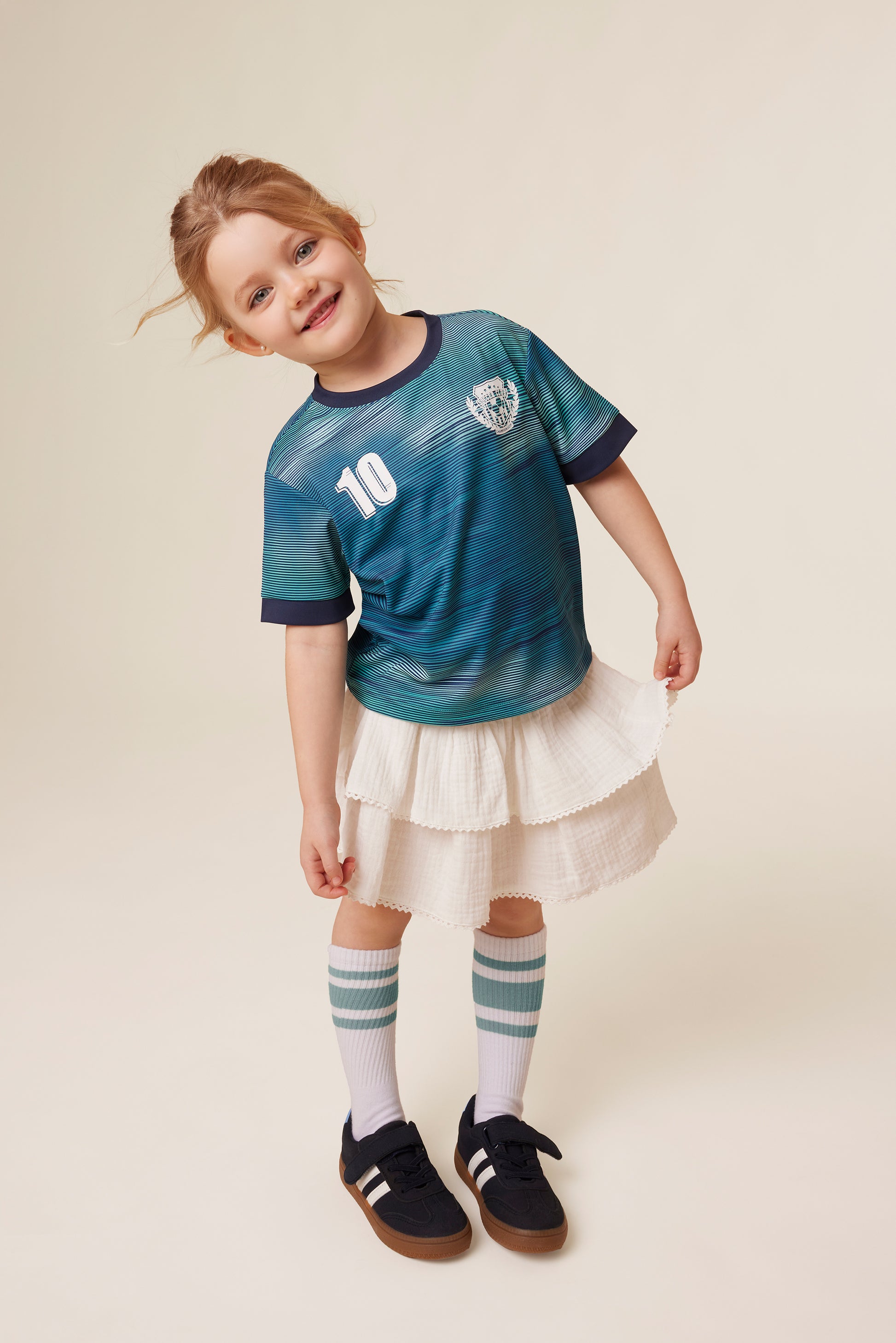 T-shirt soccer respirant graphique - Enfant fille && TURQUOISE/MULTI