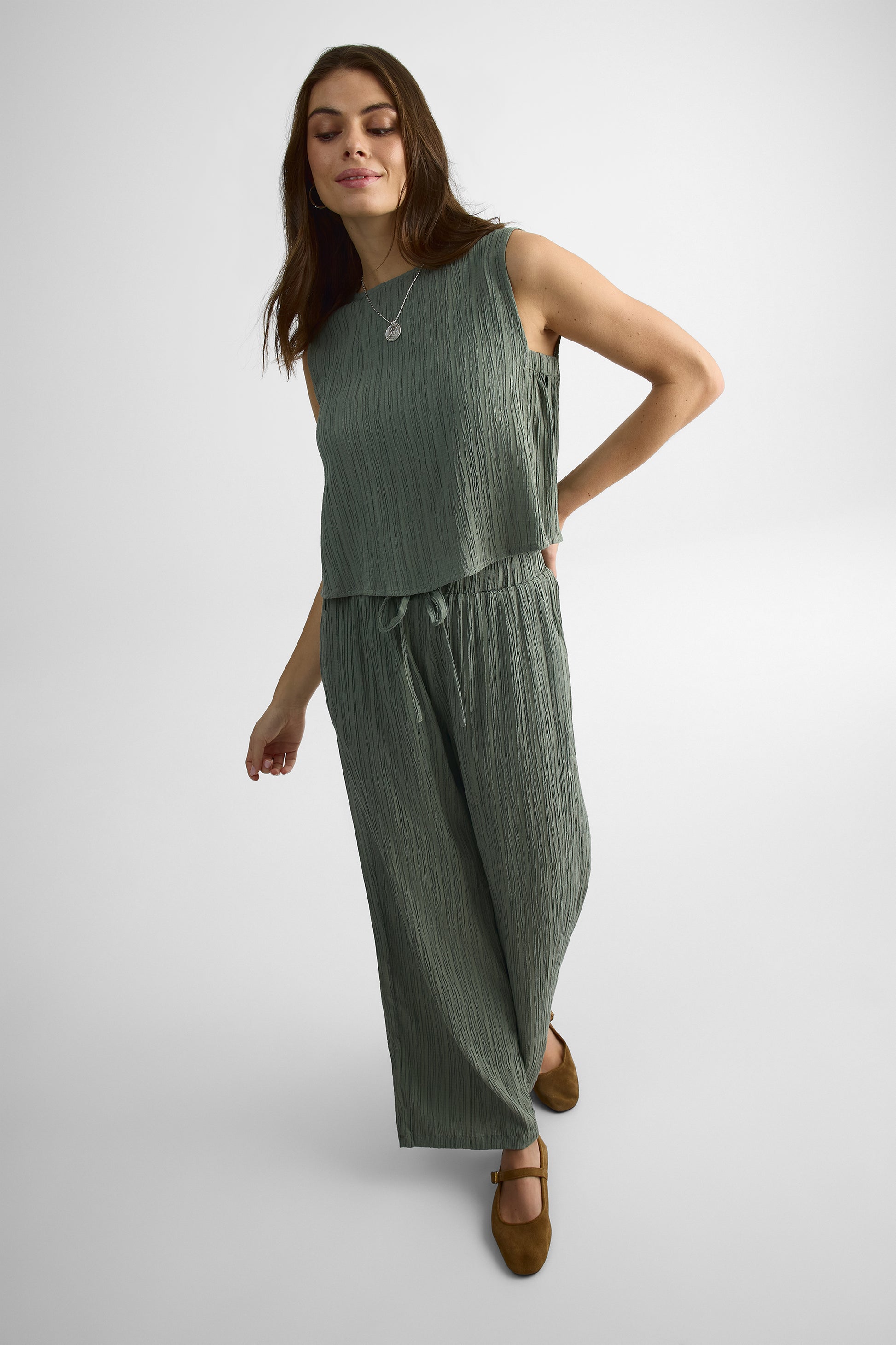 Pantalon élastique avec poches - femme && KAKI