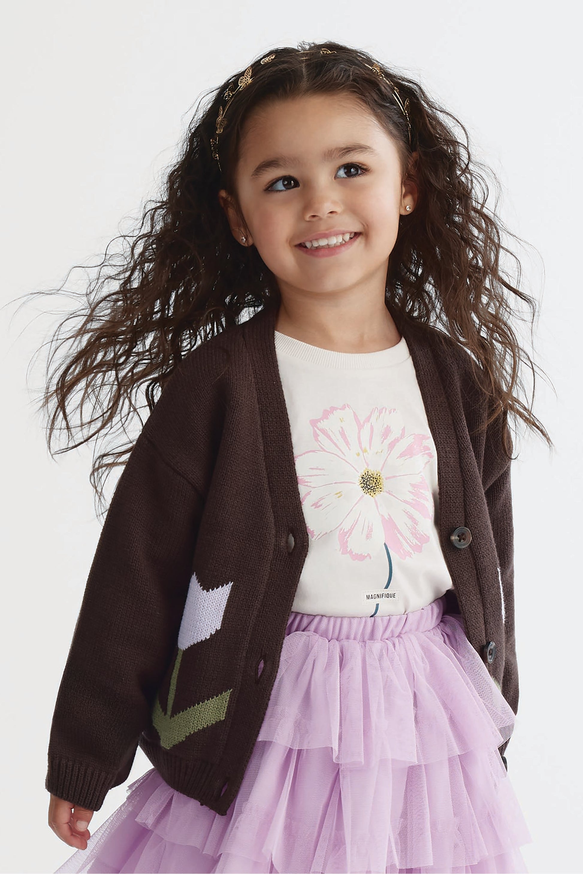 Veste en tricot - Enfant fille && BRUN
