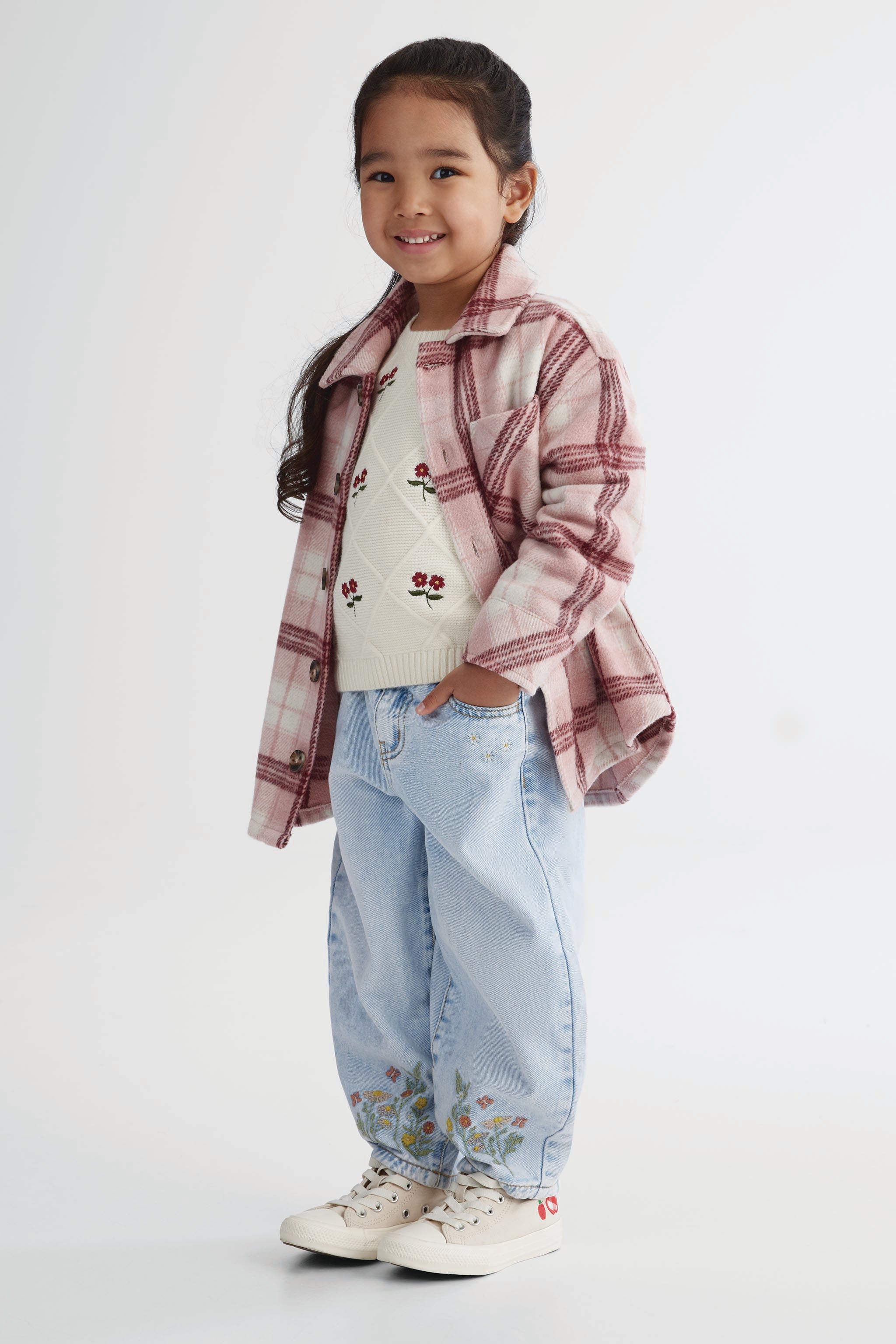 Jeans en denim taille haute - Enfant fille && DENIM PALE