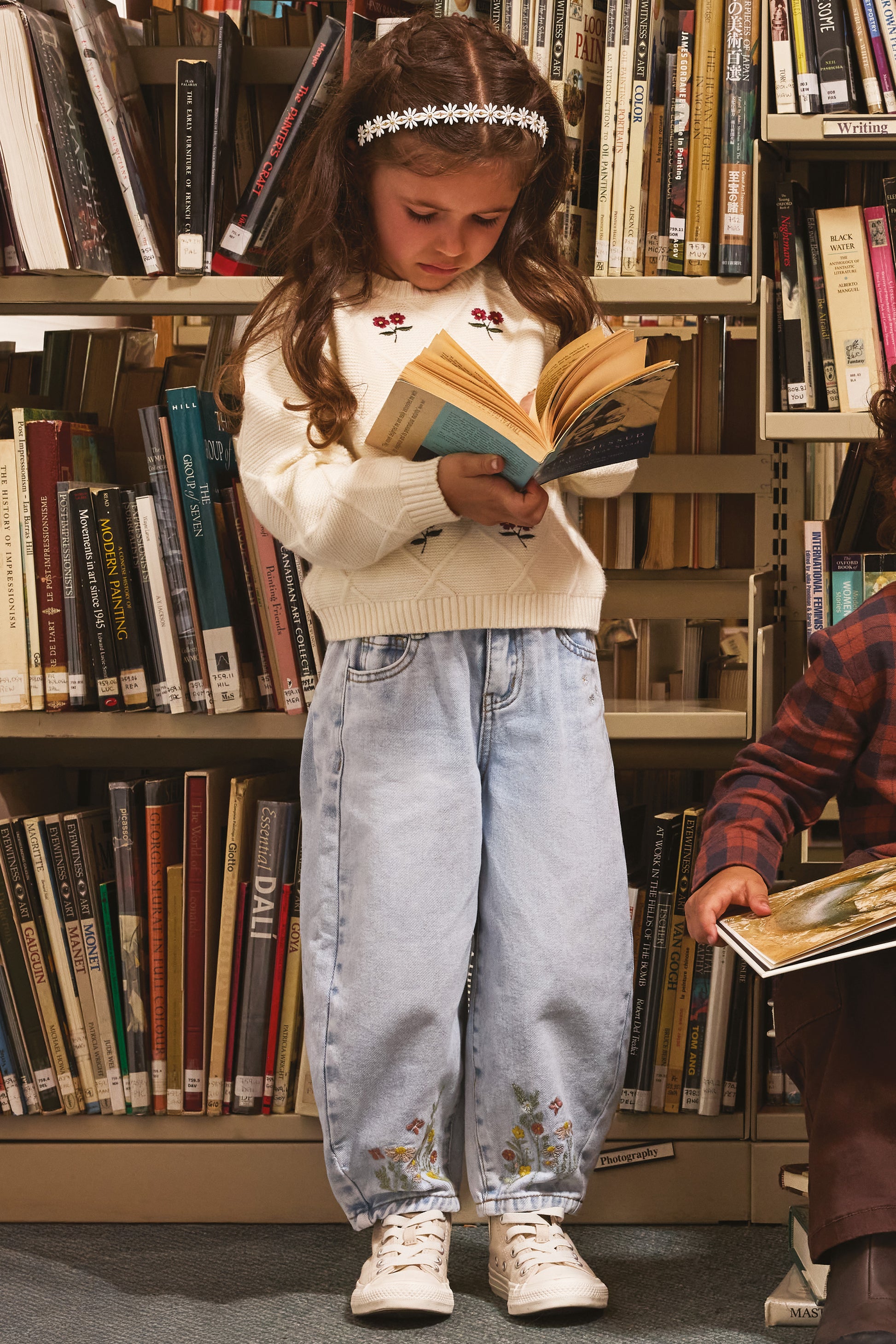 Jeans en denim taille haute - Enfant fille && DENIM PALE