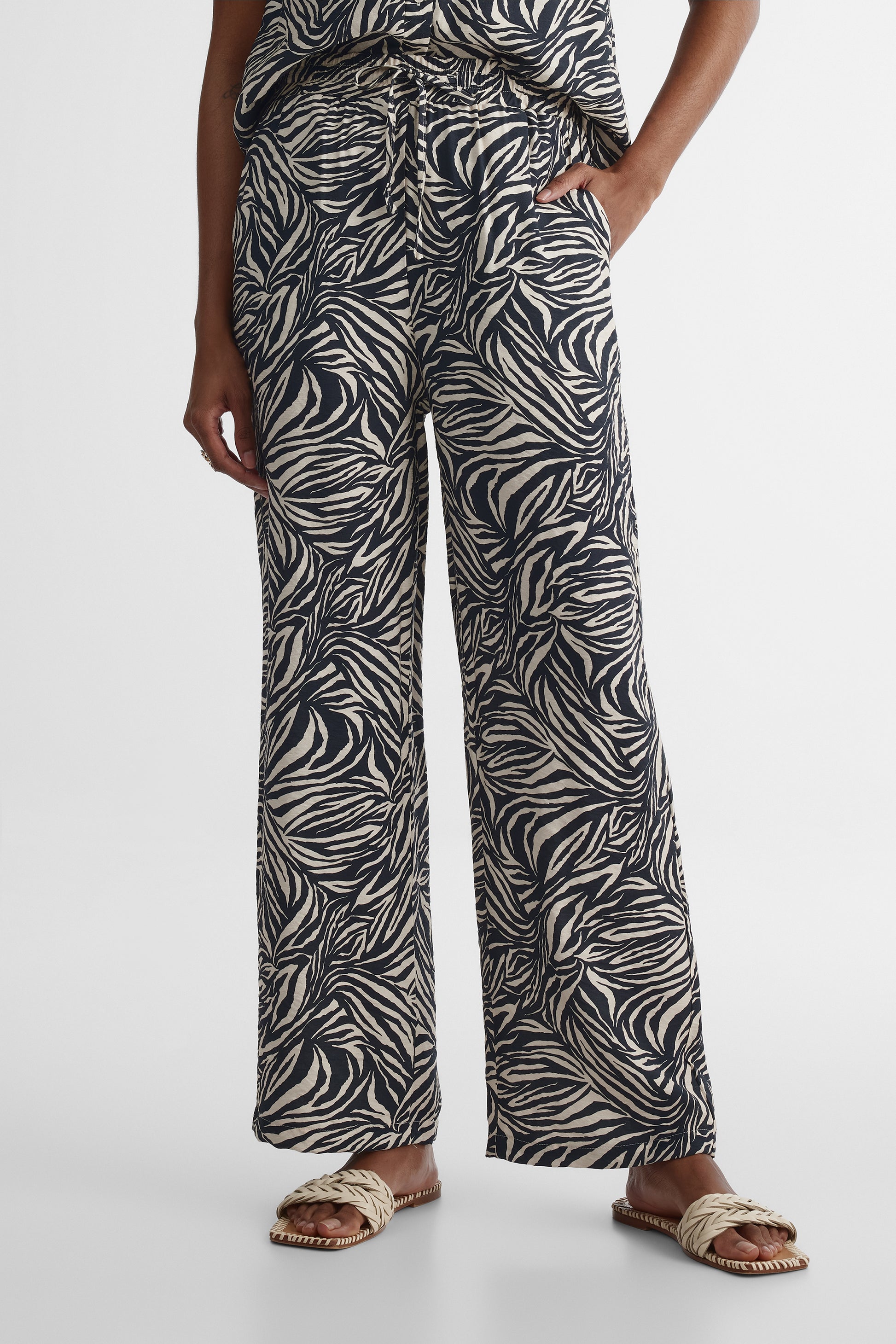 Pantalon imprimé jambe large – Femme && NOIR