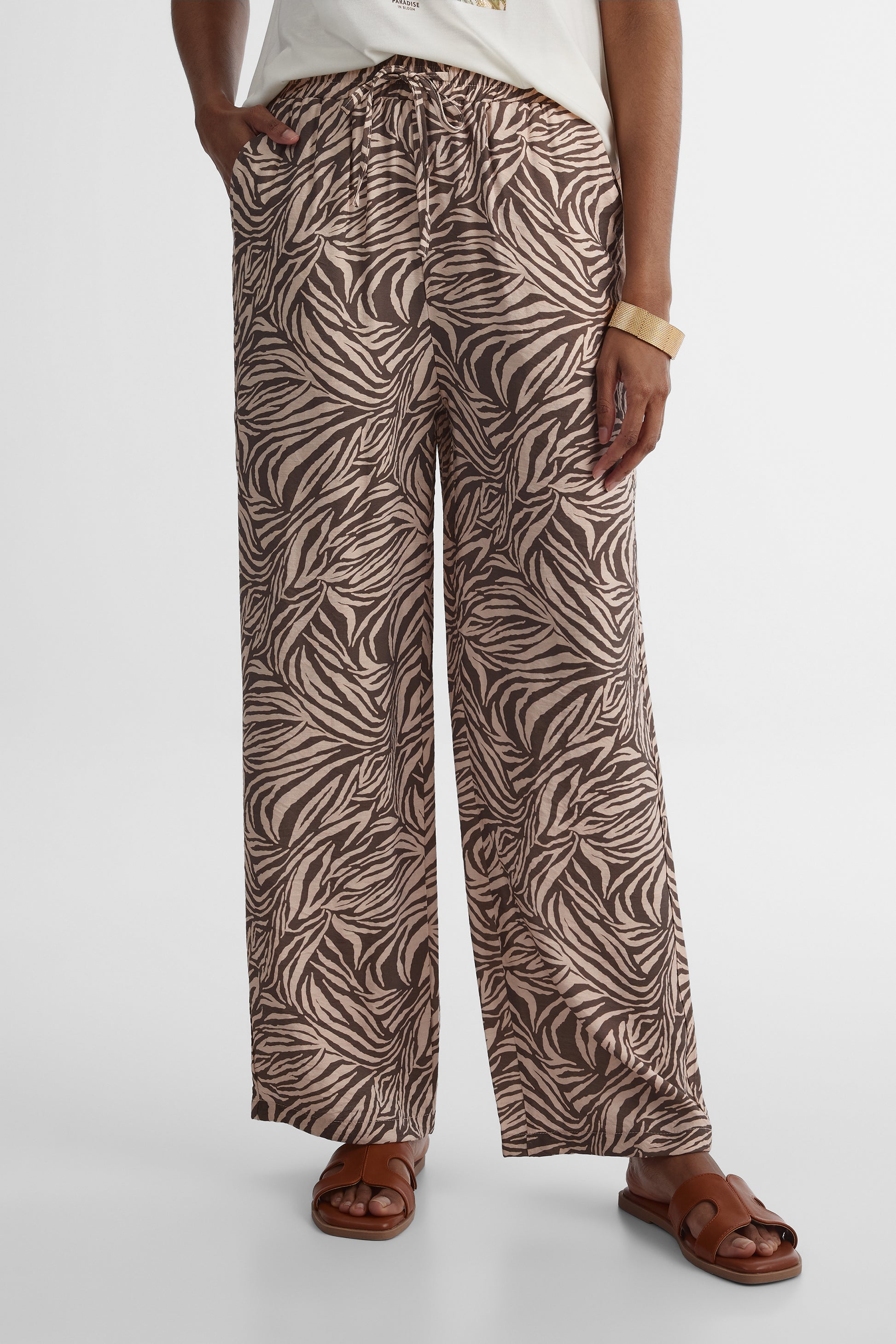 Pantalon imprimé jambe large – Femme && KAKI/MULTI