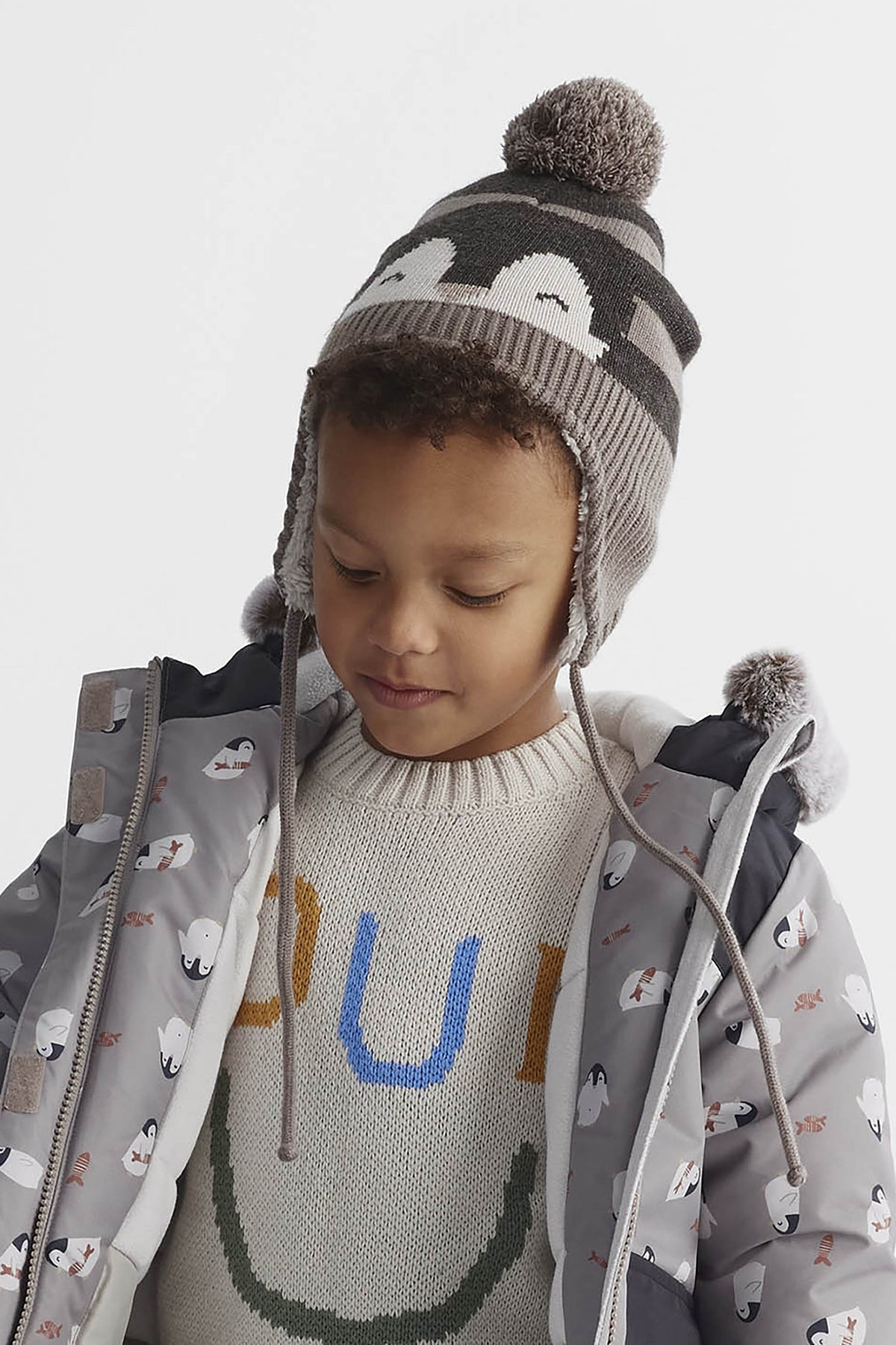 Tuque péruvienne d'hiver - Bébé garçon && TAUPE