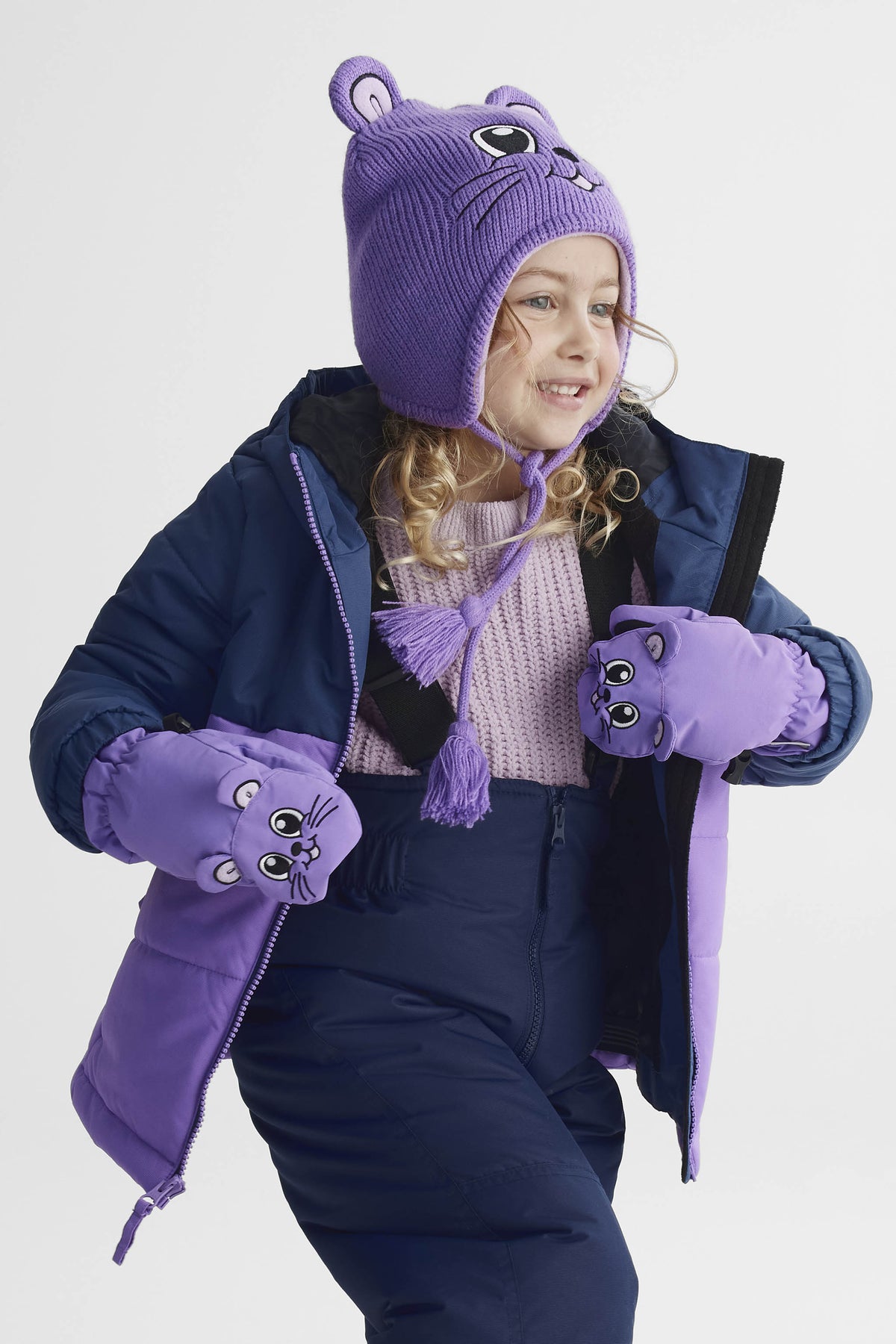 Tuque péruvienne tricotée - Enfant fille && MAUVE