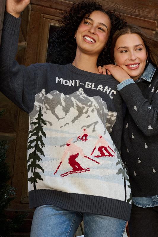 Chandail tricot col rond boxy fit – Femme && CHARBON/MULTI