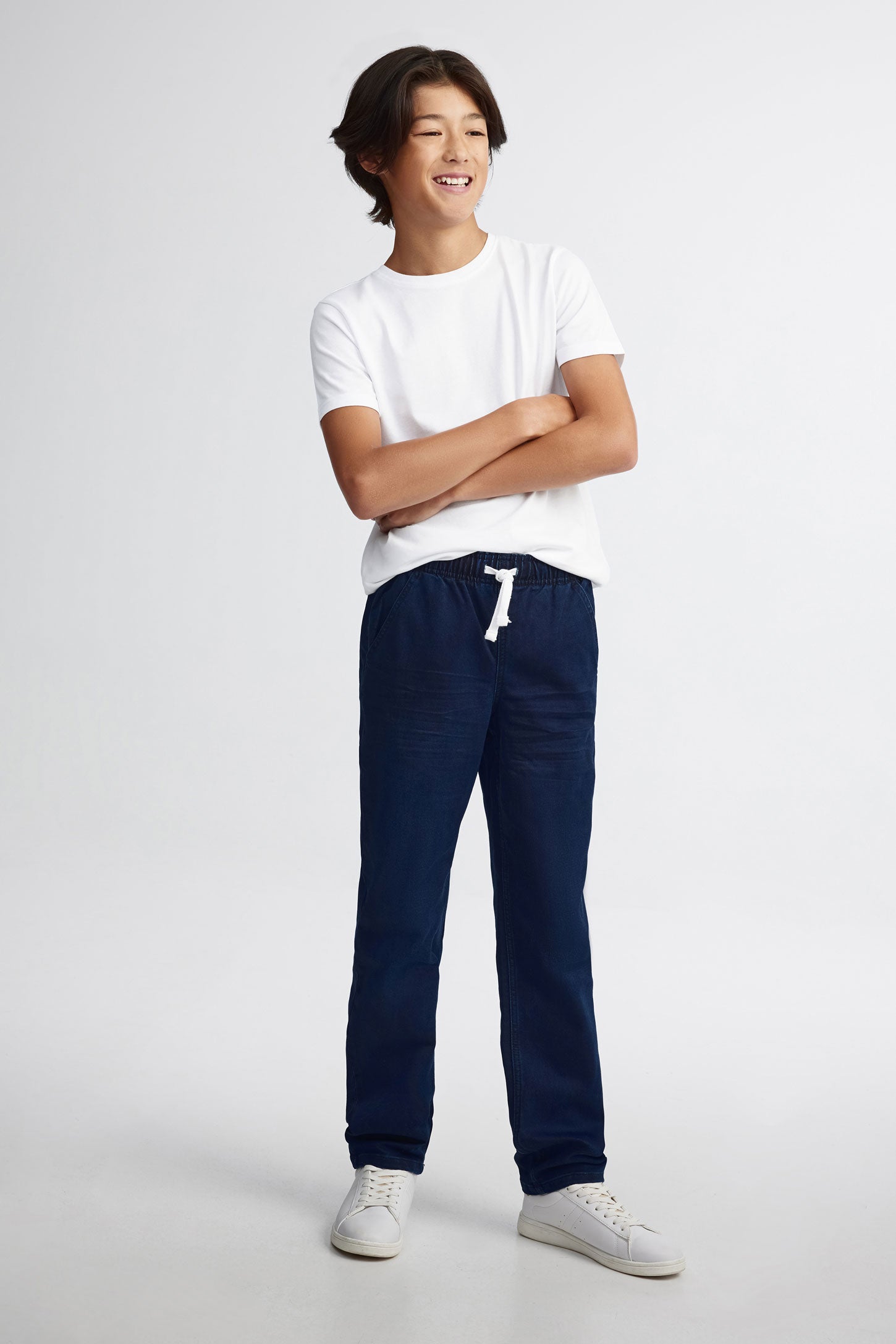 Jeans ''Pull-on'' coupe droite 27'' - Ado garçon && BLEU FONCÉ