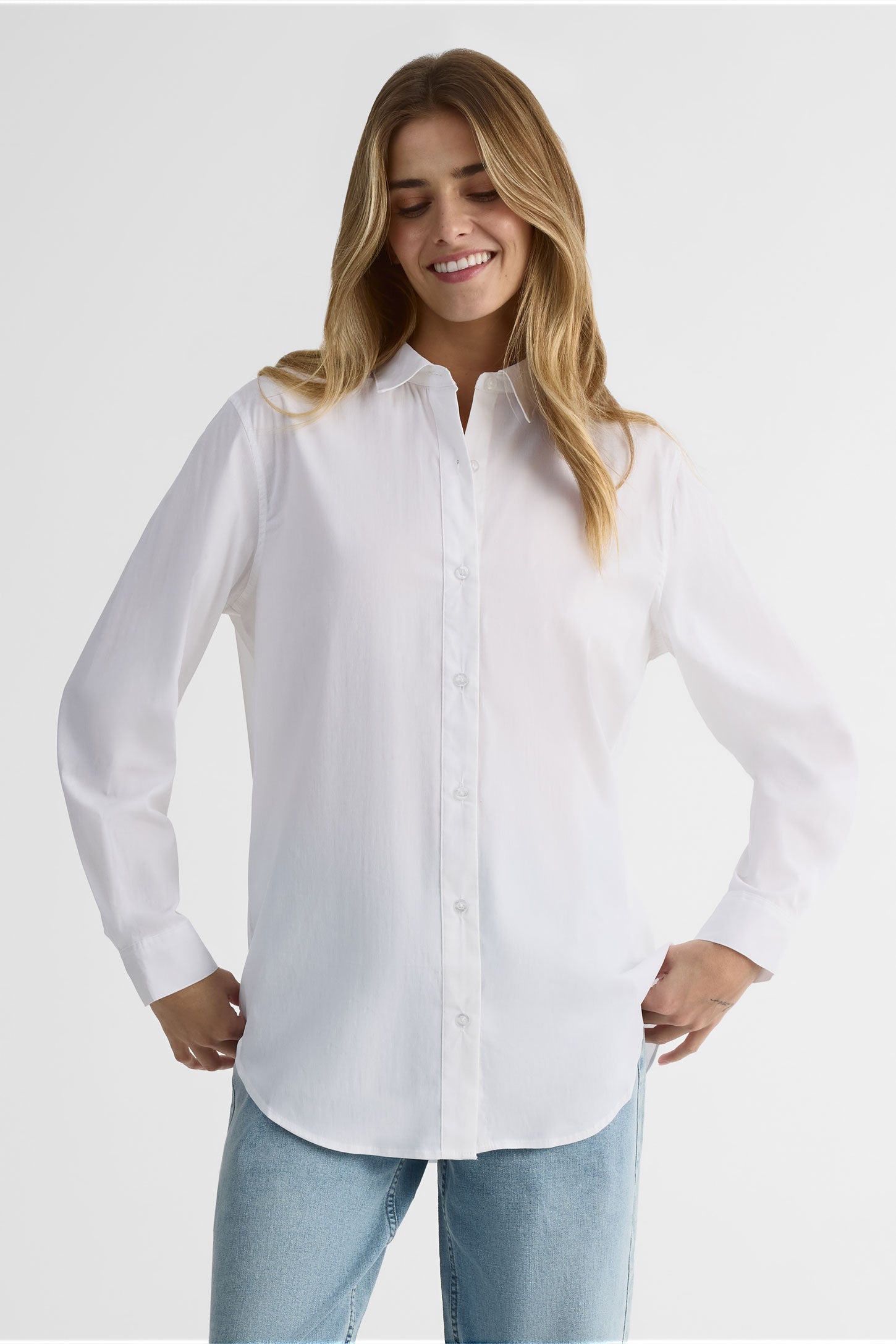 Chemise boutonnée à manches longues - Femme && BLANC