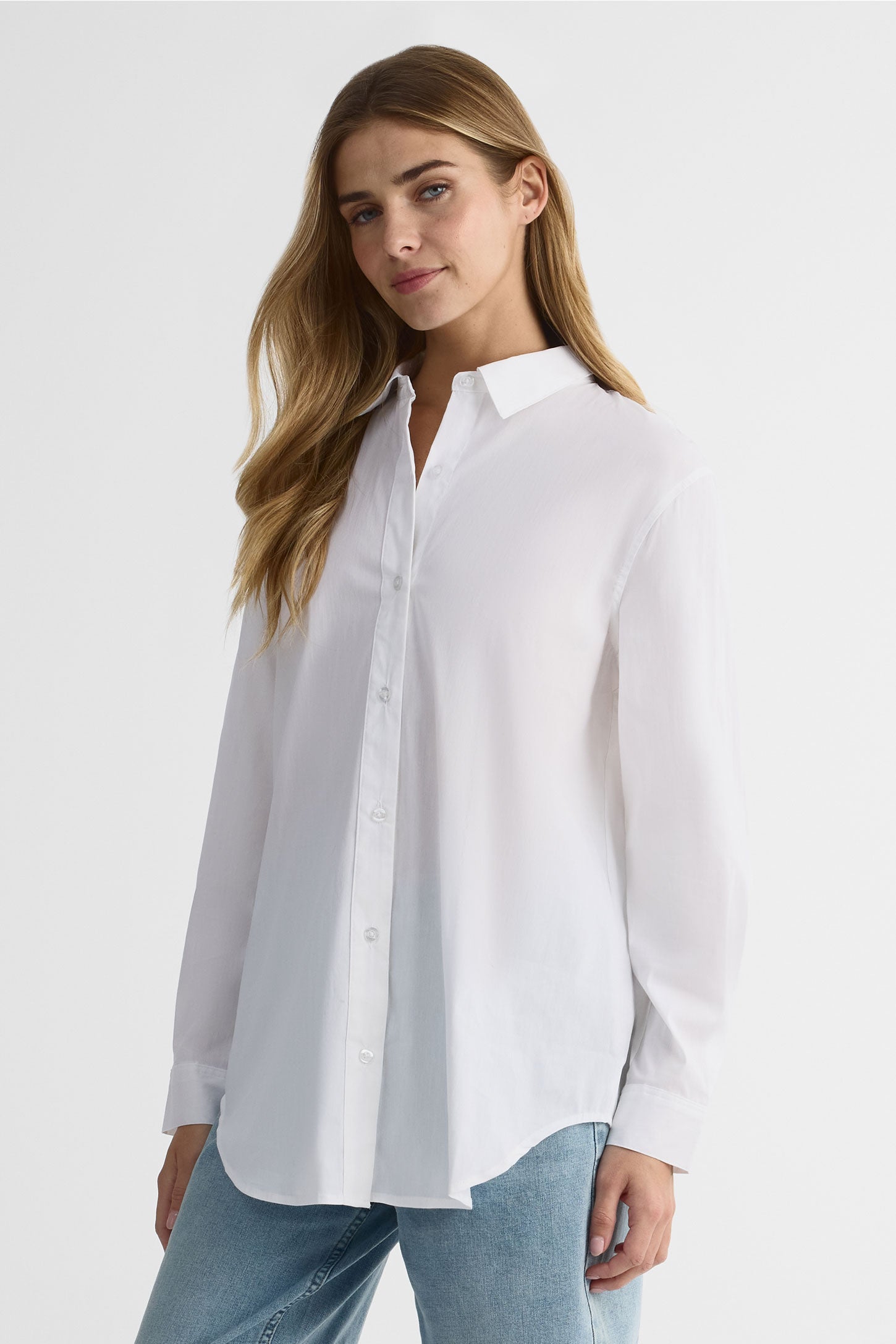 Chemise boutonnée à manches longues - Femme && BLANC
