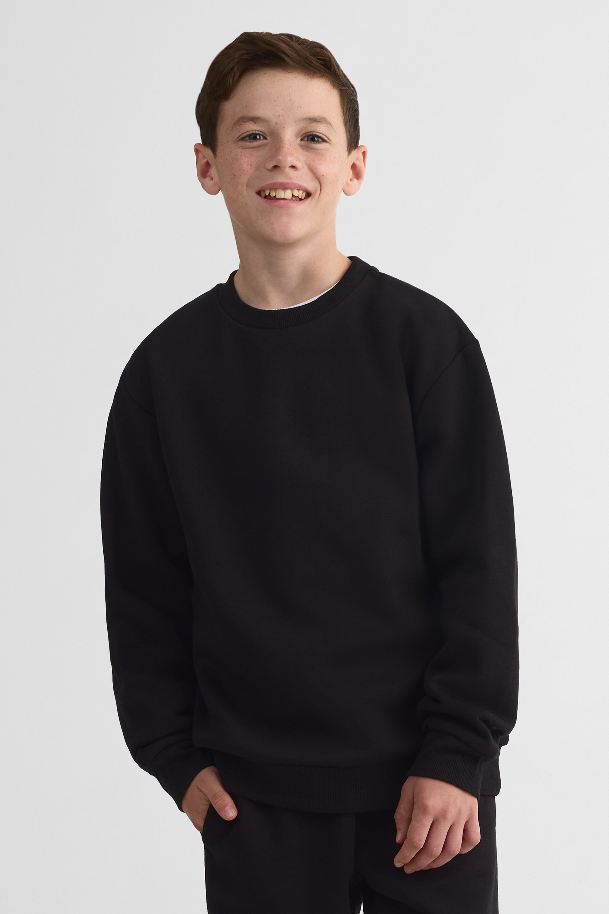 Chandail ouaté boxy à manches longues - Ado garçon && NOIR